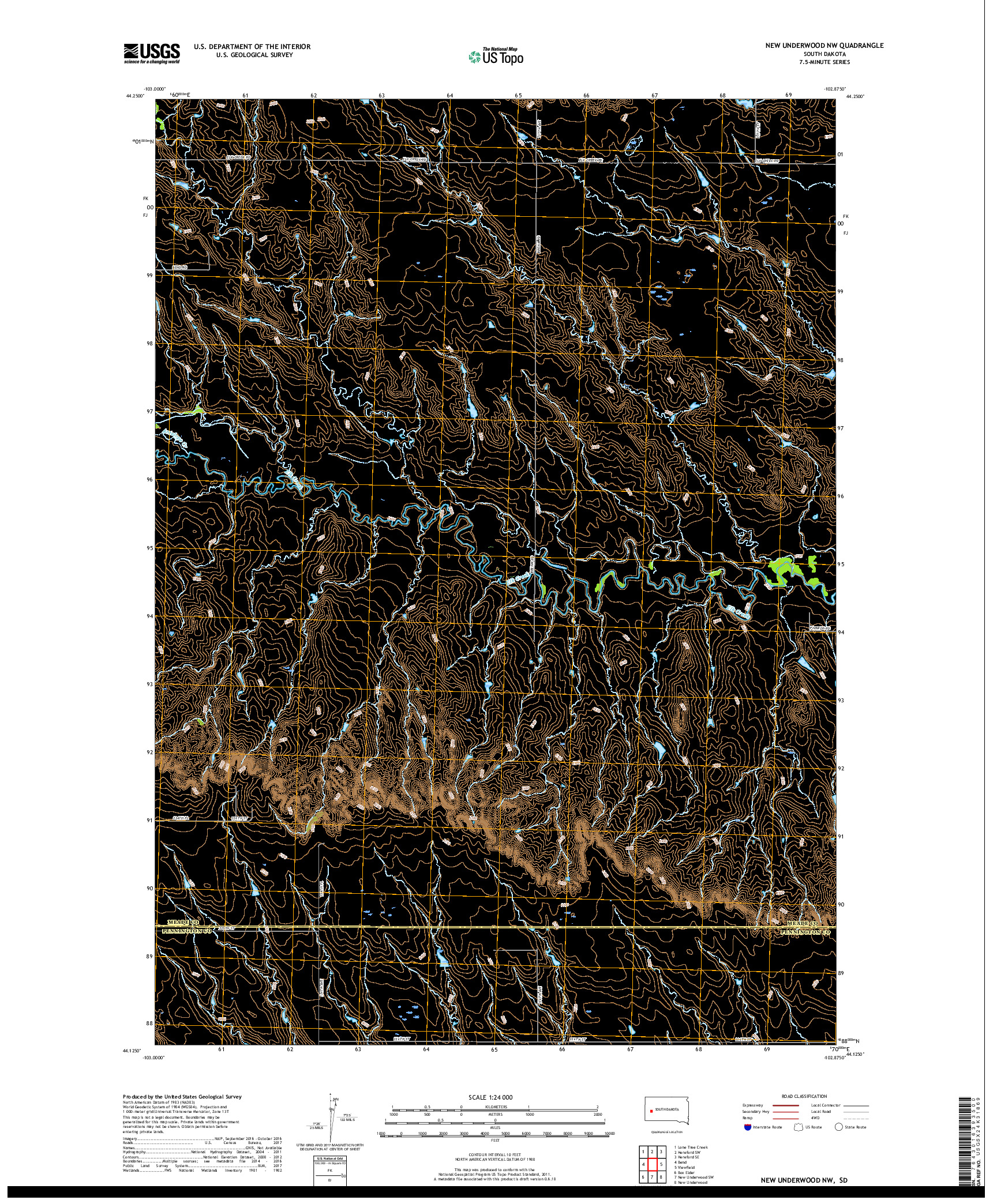 USGS US TOPO 7.5-MINUTE MAP FOR NEW UNDERWOOD NW, SD 2017
