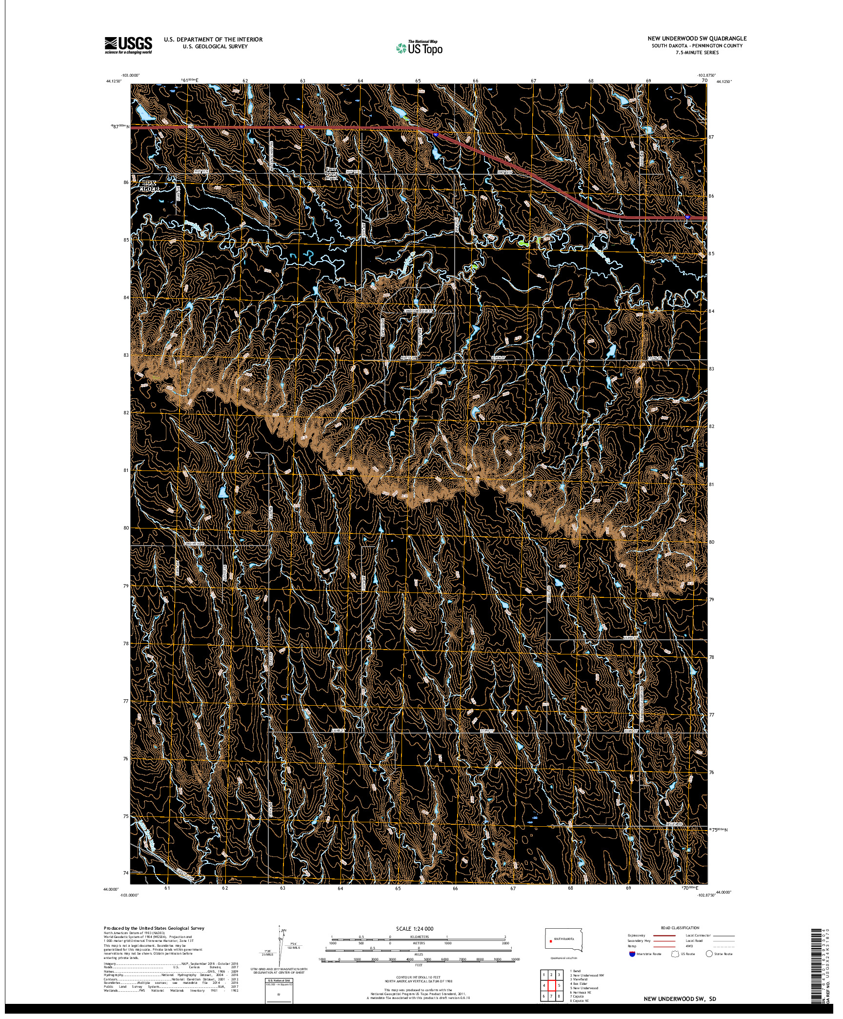 USGS US TOPO 7.5-MINUTE MAP FOR NEW UNDERWOOD SW, SD 2017