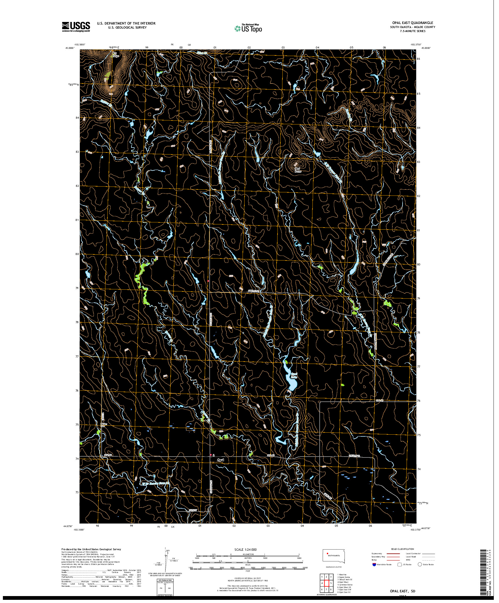 USGS US TOPO 7.5-MINUTE MAP FOR OPAL EAST, SD 2017