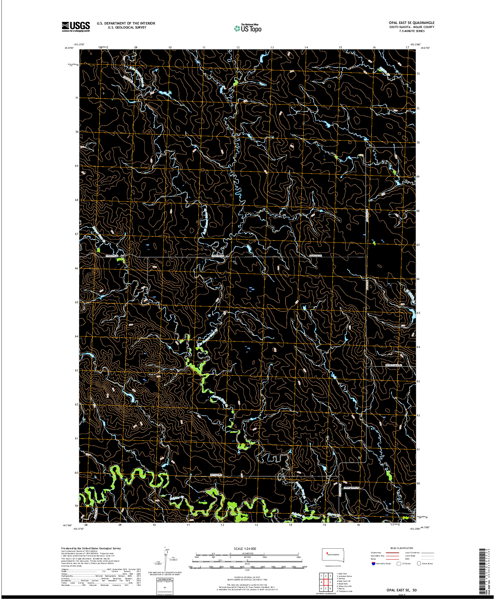 USGS US TOPO 7.5-MINUTE MAP FOR OPAL EAST SE, SD 2017