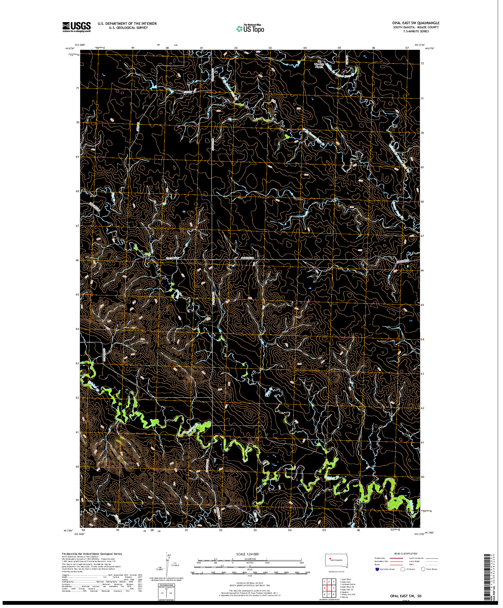 USGS US TOPO 7.5-MINUTE MAP FOR OPAL EAST SW, SD 2017