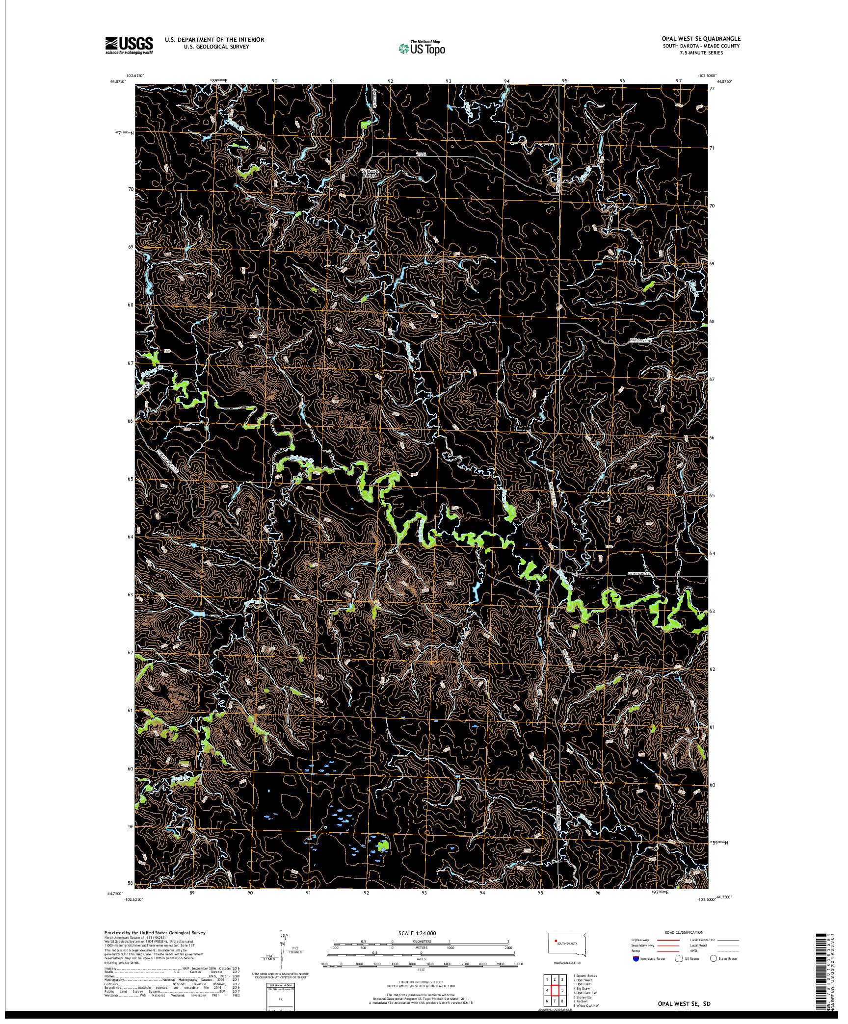 USGS US TOPO 7.5-MINUTE MAP FOR OPAL WEST SE, SD 2017