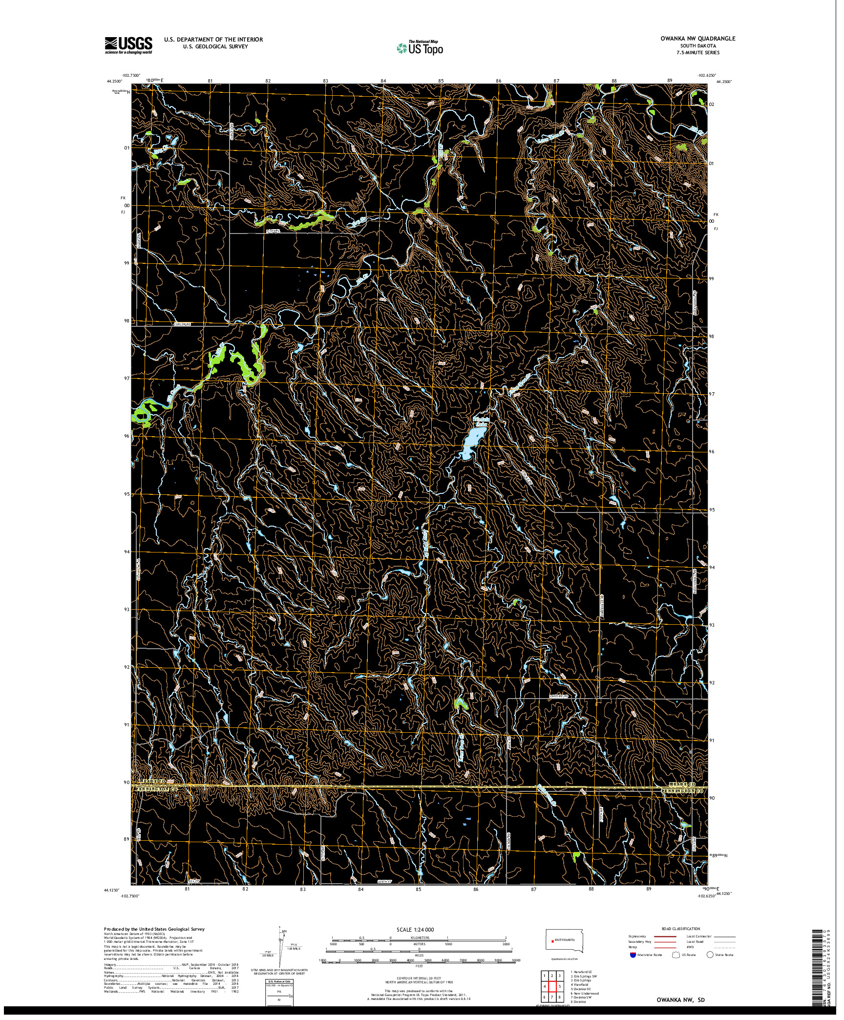 USGS US TOPO 7.5-MINUTE MAP FOR OWANKA NW, SD 2017