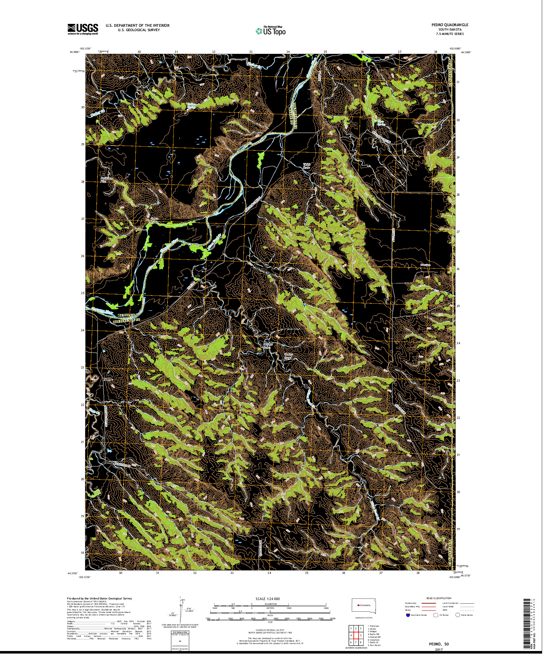 USGS US TOPO 7.5-MINUTE MAP FOR PEDRO, SD 2017