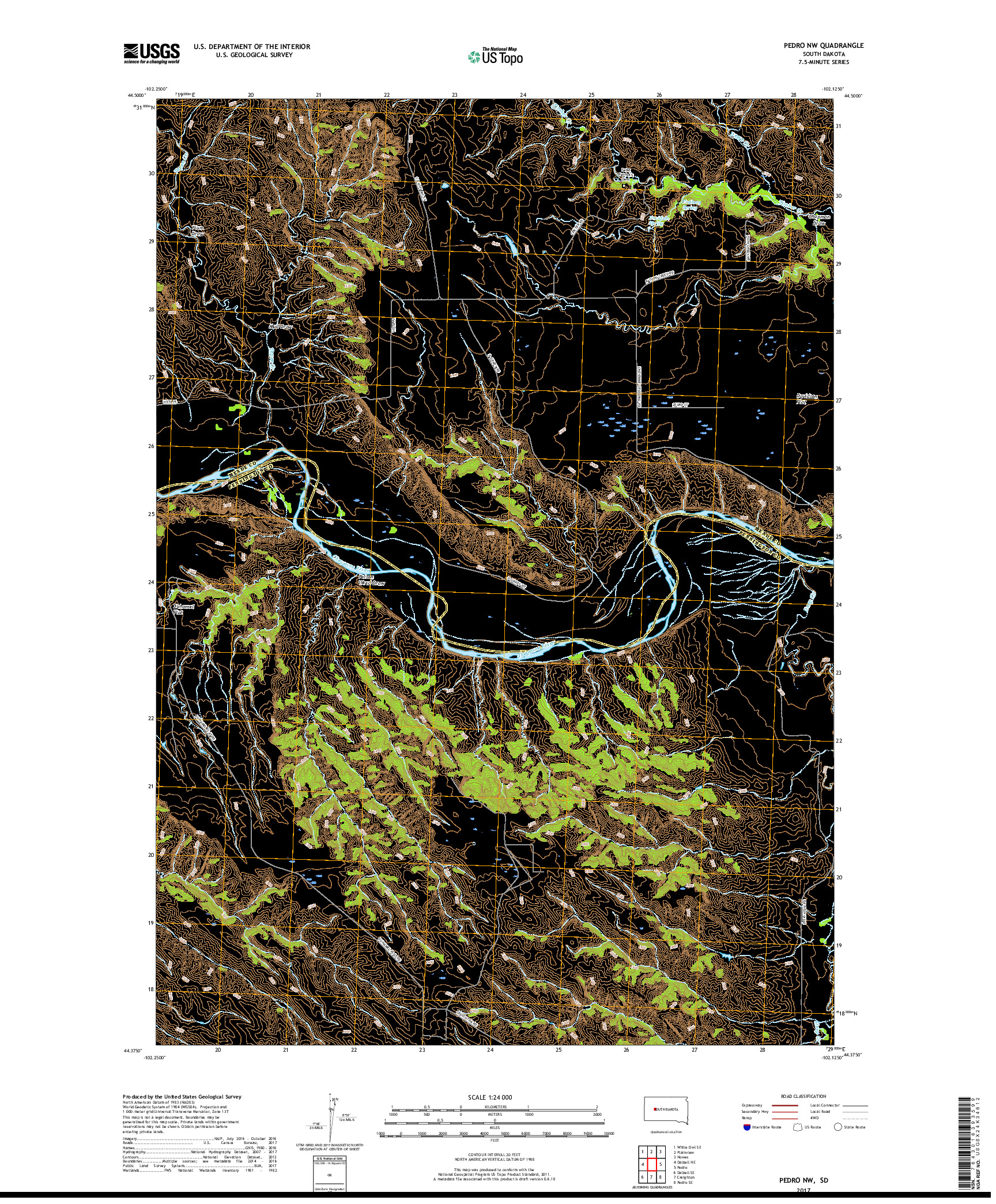 USGS US TOPO 7.5-MINUTE MAP FOR PEDRO NW, SD 2017