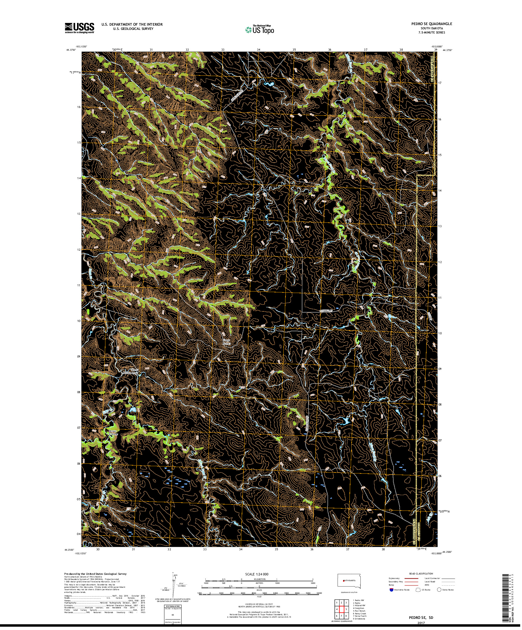 USGS US TOPO 7.5-MINUTE MAP FOR PEDRO SE, SD 2017