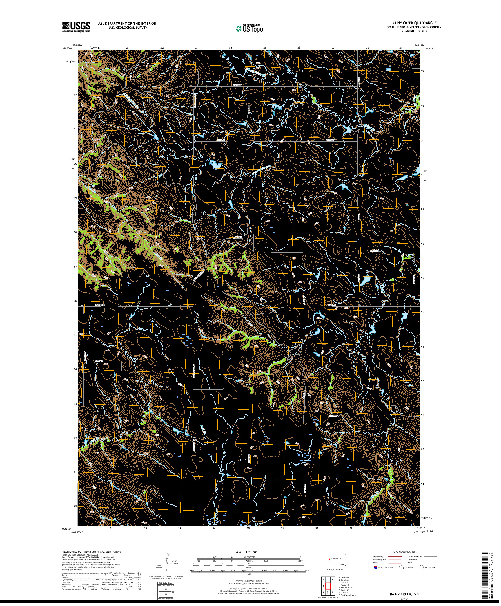 USGS US TOPO 7.5-MINUTE MAP FOR RAINY CREEK, SD 2017