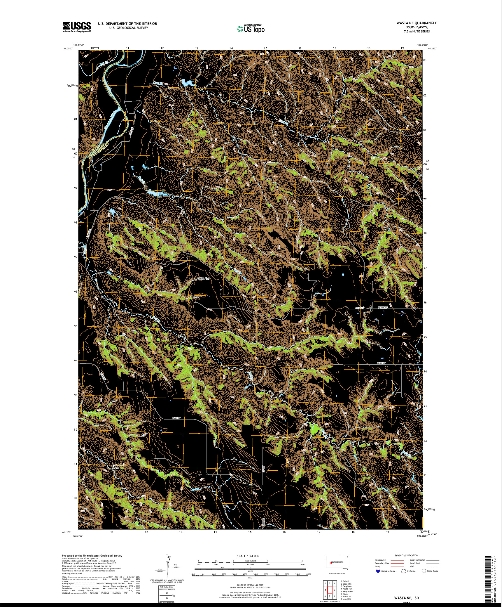 USGS US TOPO 7.5-MINUTE MAP FOR WASTA NE, SD 2017