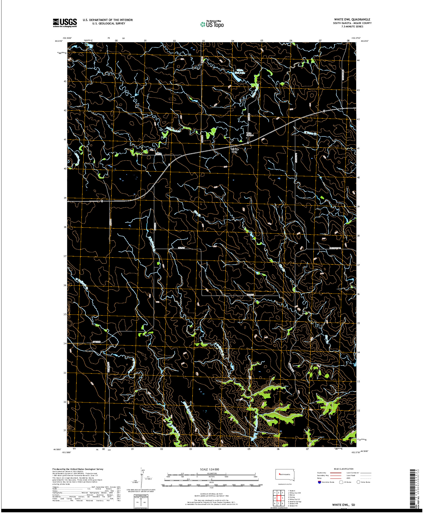 USGS US TOPO 7.5-MINUTE MAP FOR WHITE OWL, SD 2017