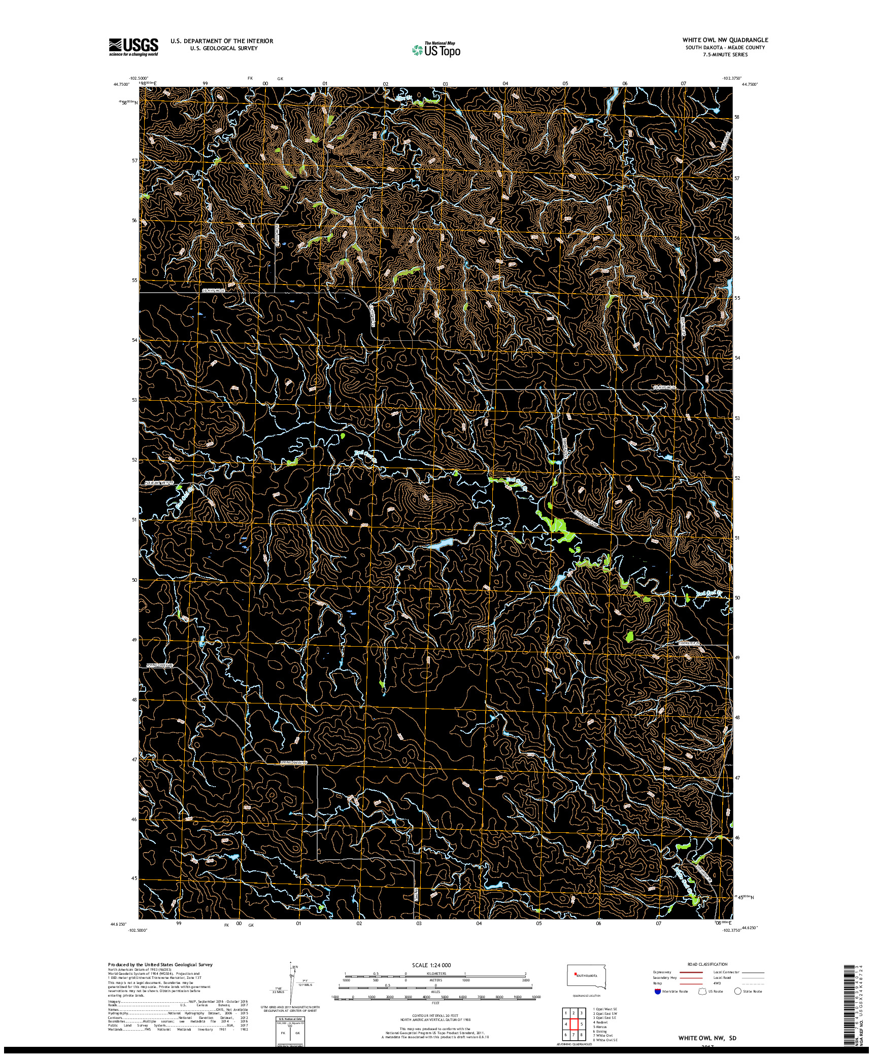 USGS US TOPO 7.5-MINUTE MAP FOR WHITE OWL NW, SD 2017