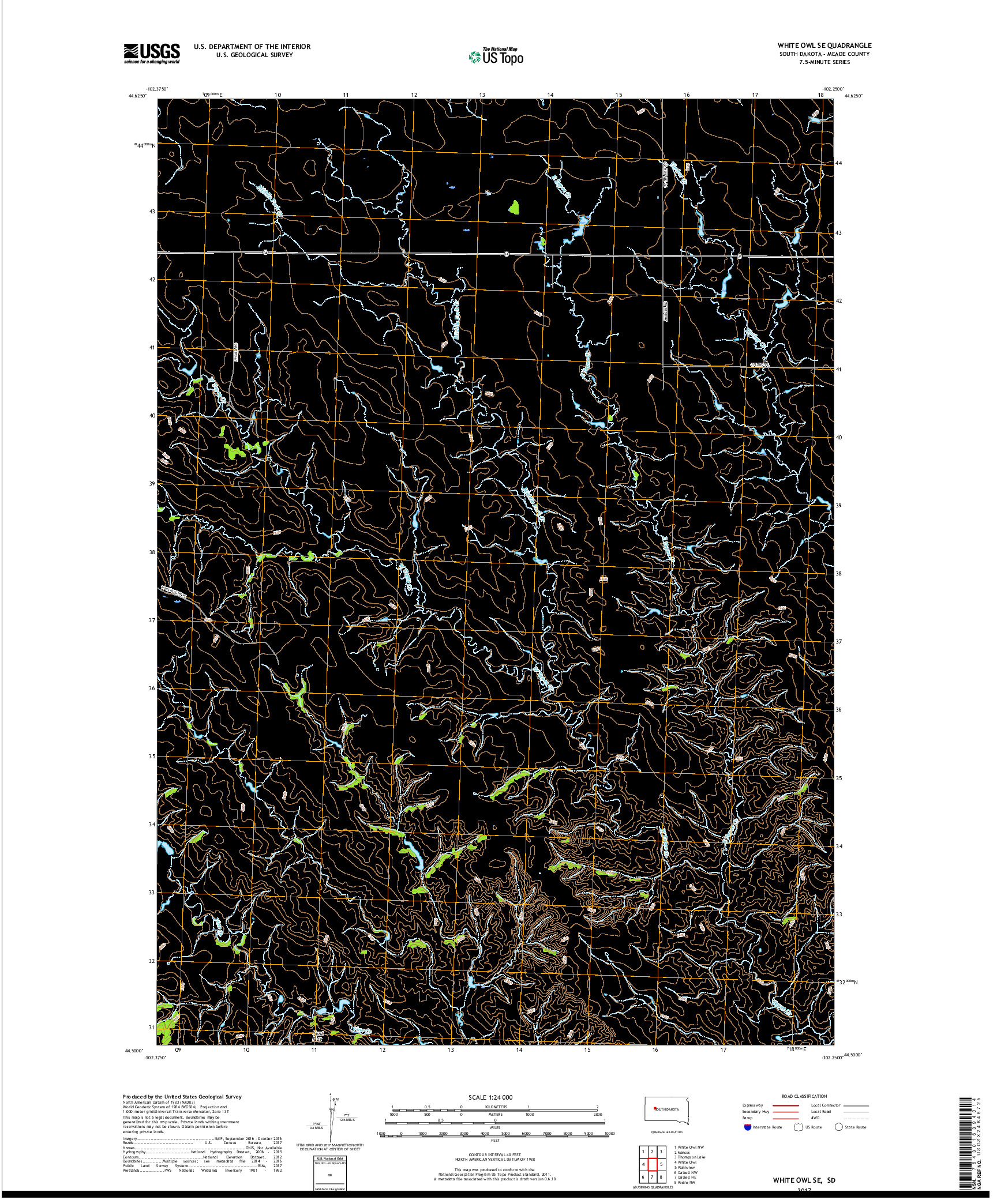 USGS US TOPO 7.5-MINUTE MAP FOR WHITE OWL SE, SD 2017