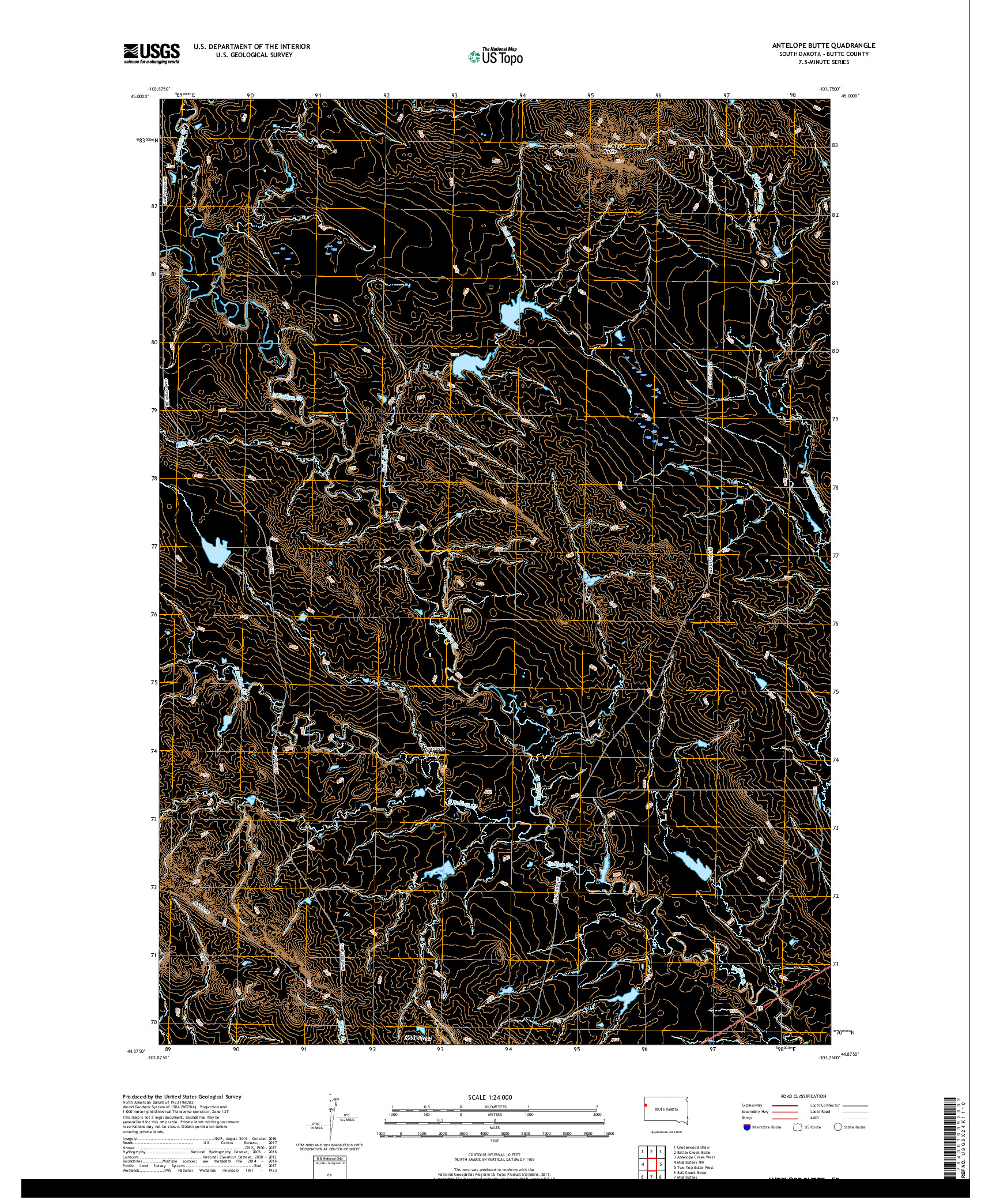 USGS US TOPO 7.5-MINUTE MAP FOR ANTELOPE BUTTE, SD 2017