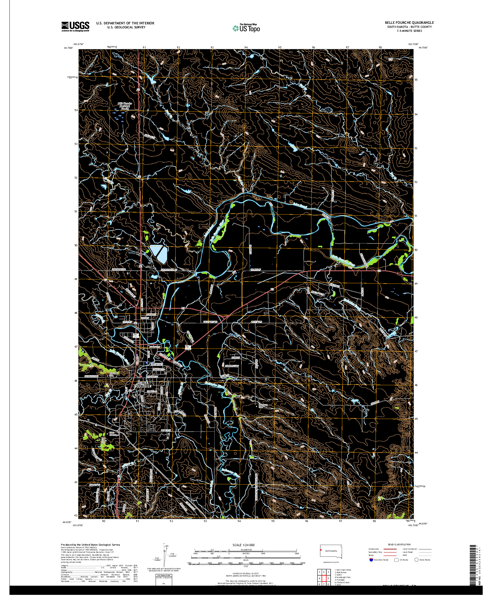 USGS US TOPO 7.5-MINUTE MAP FOR BELLE FOURCHE, SD 2017