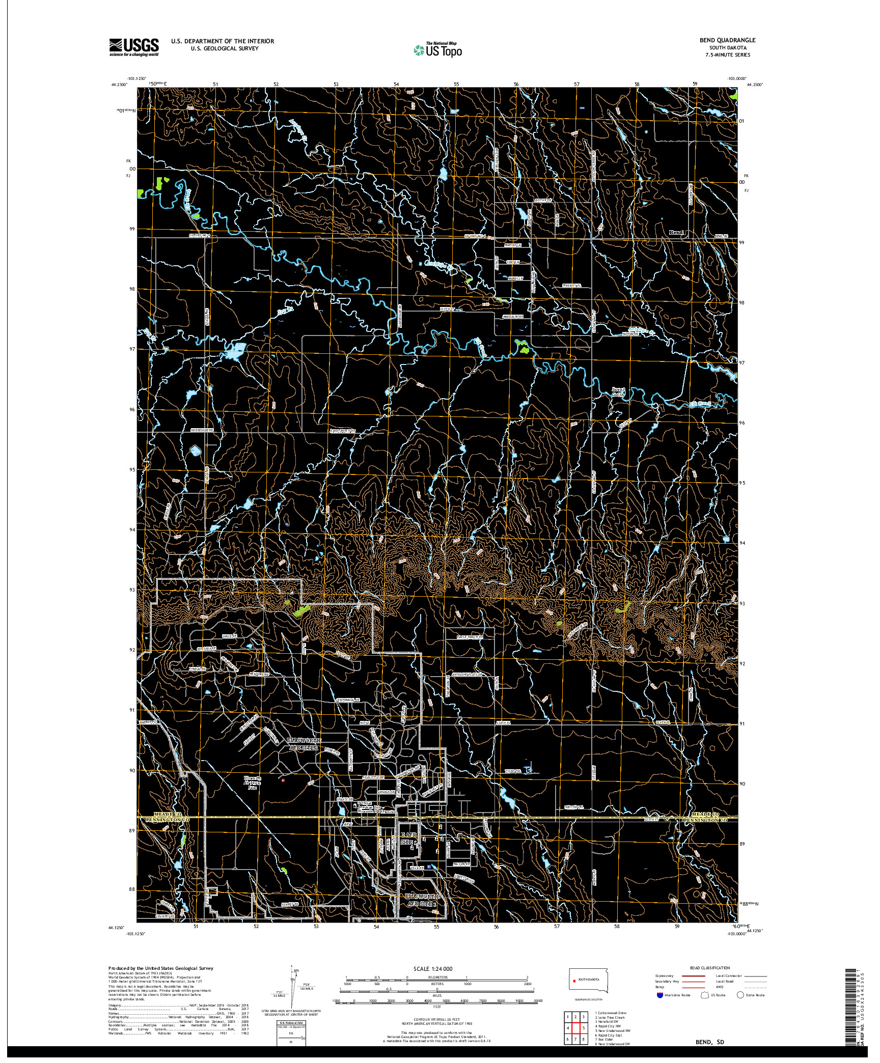 USGS US TOPO 7.5-MINUTE MAP FOR BEND, SD 2017