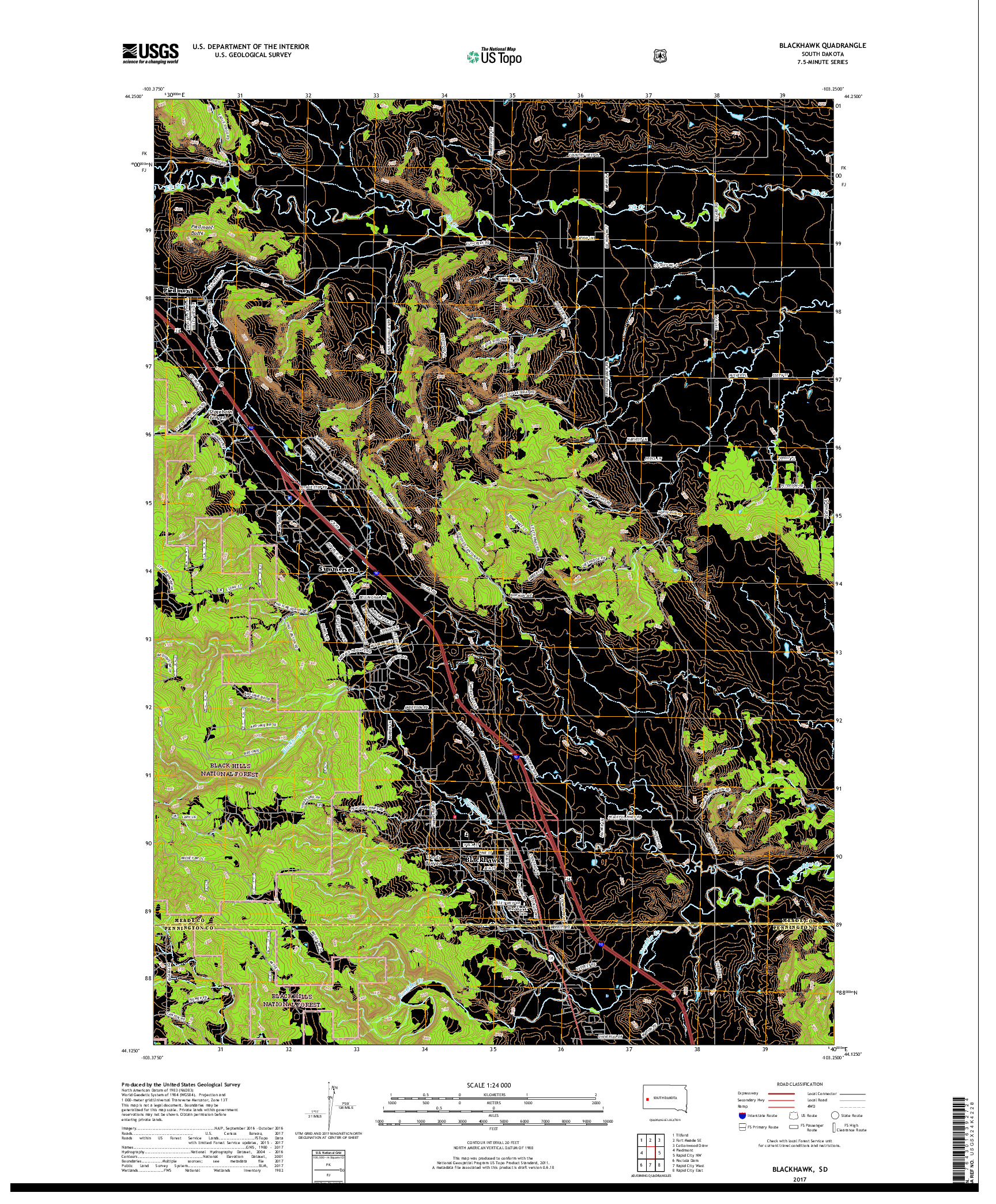 USGS US TOPO 7.5-MINUTE MAP FOR BLACKHAWK, SD 2017