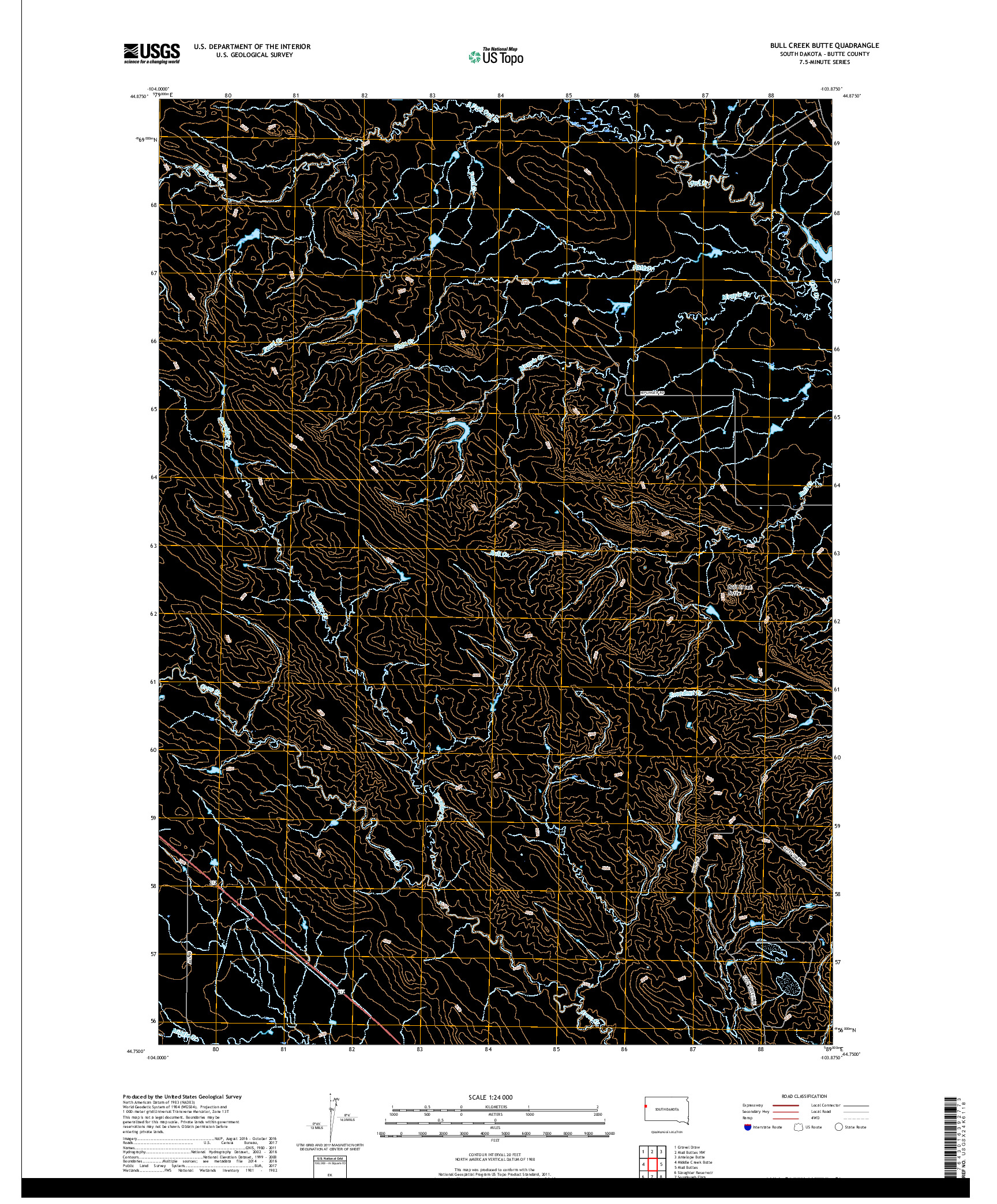USGS US TOPO 7.5-MINUTE MAP FOR BULL CREEK BUTTE, SD 2017