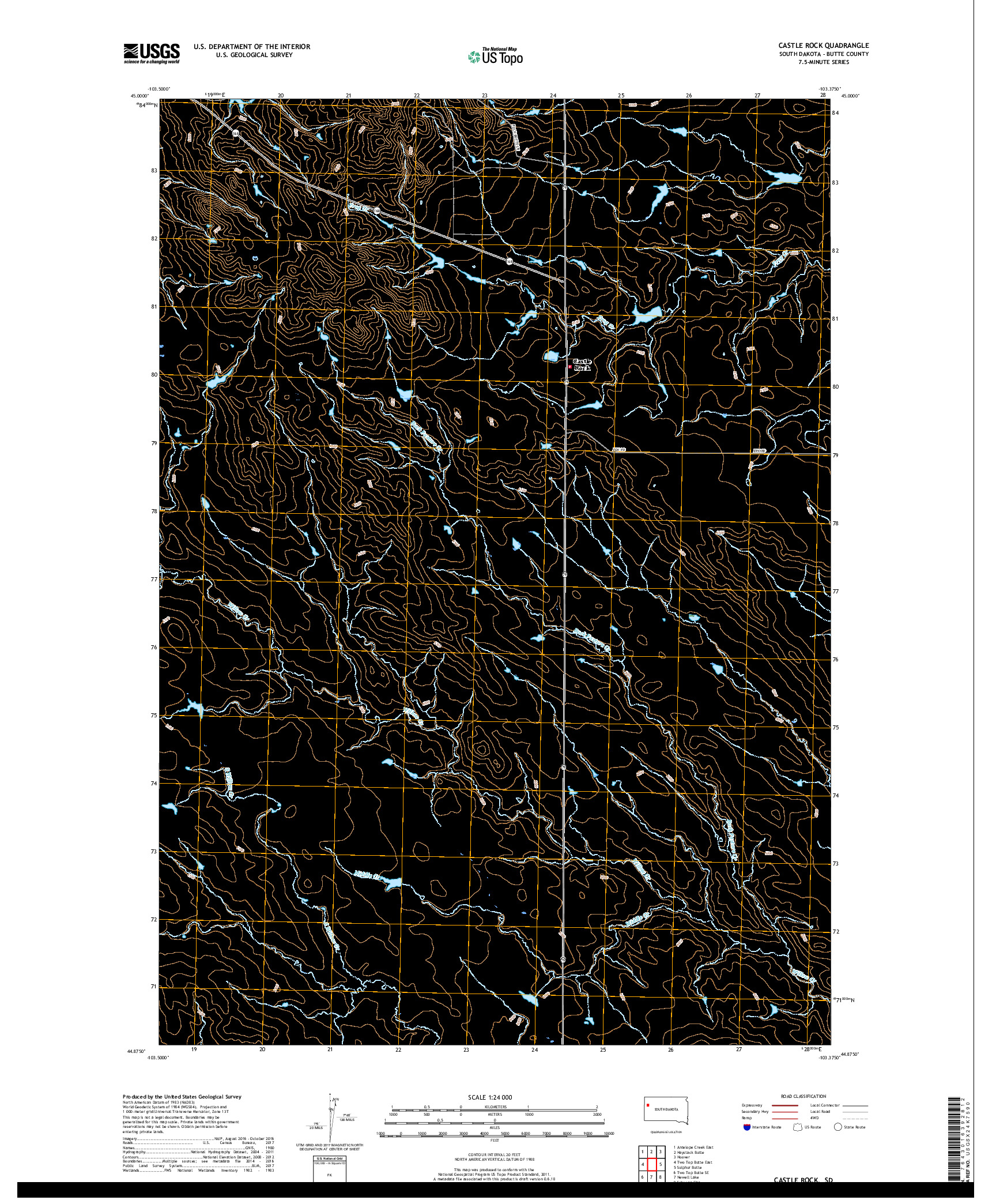 USGS US TOPO 7.5-MINUTE MAP FOR CASTLE ROCK, SD 2017