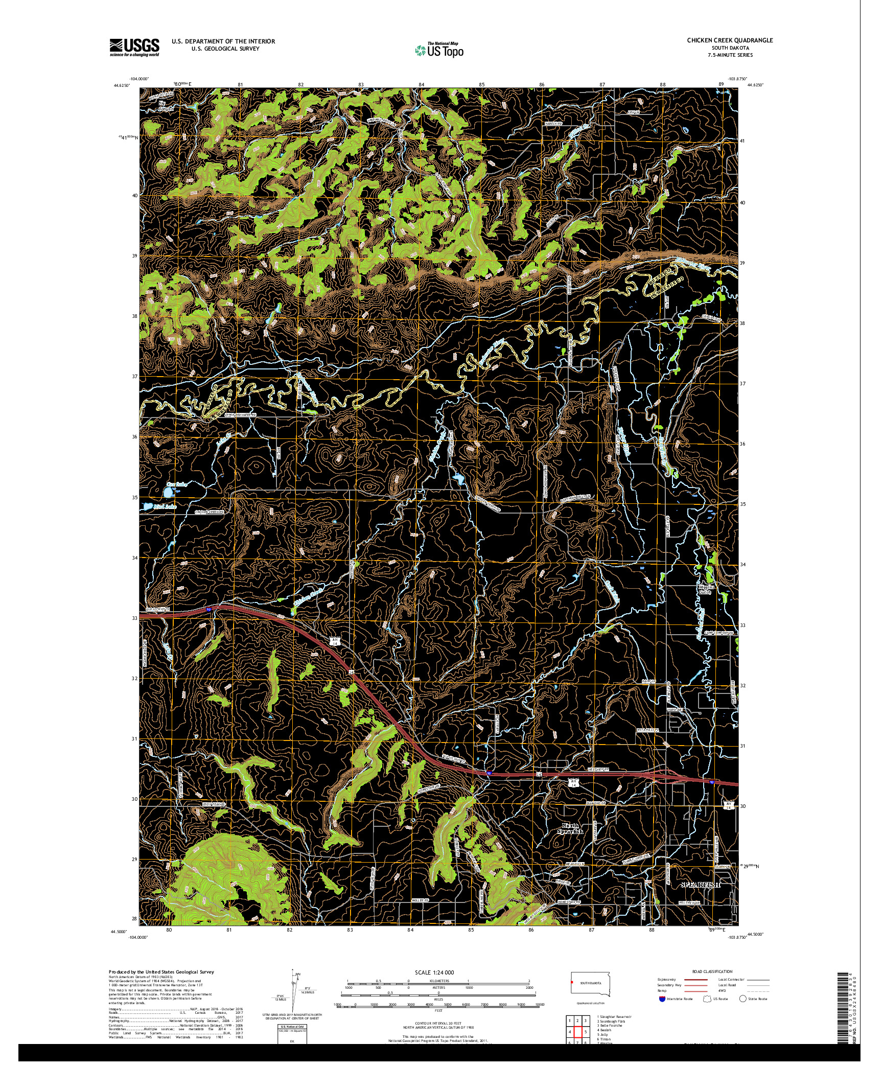 USGS US TOPO 7.5-MINUTE MAP FOR CHICKEN CREEK, SD 2017