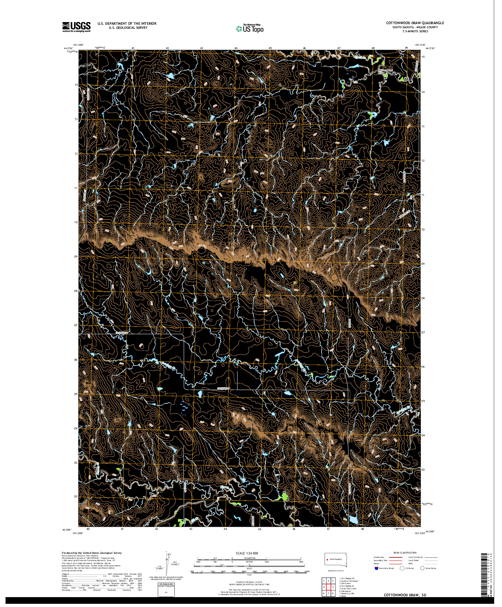 USGS US TOPO 7.5-MINUTE MAP FOR COTTONWOOD DRAW, SD 2017