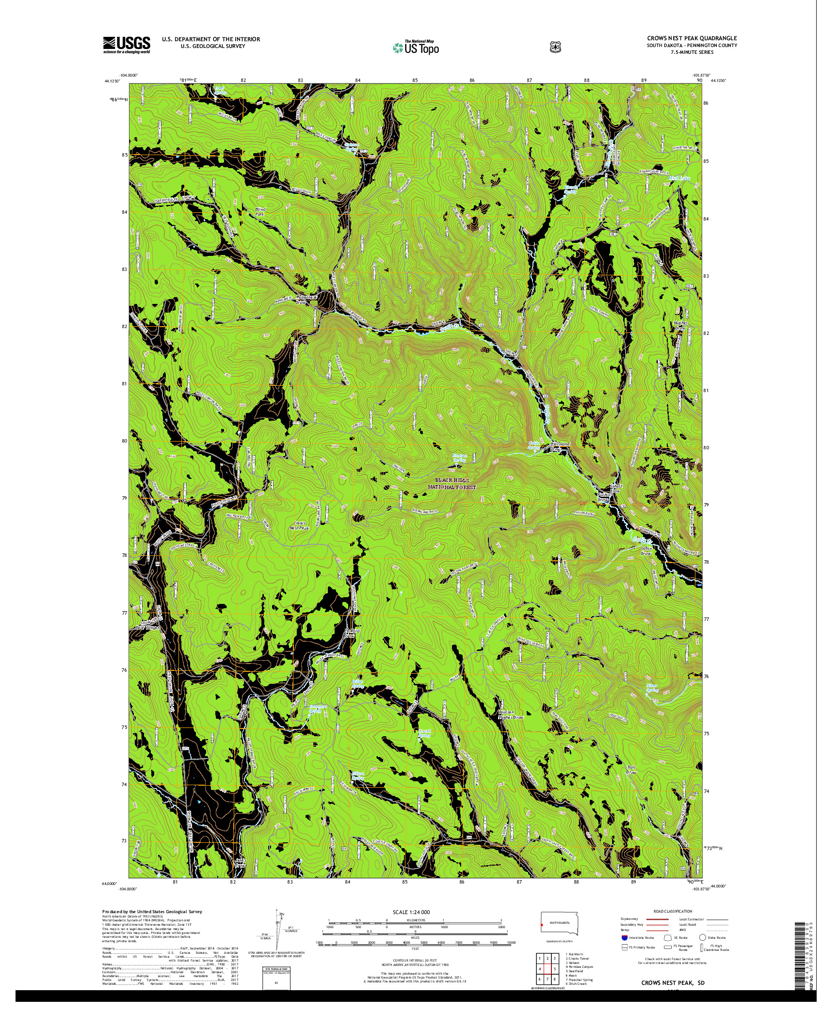 USGS US TOPO 7.5-MINUTE MAP FOR CROWS NEST PEAK, SD 2017