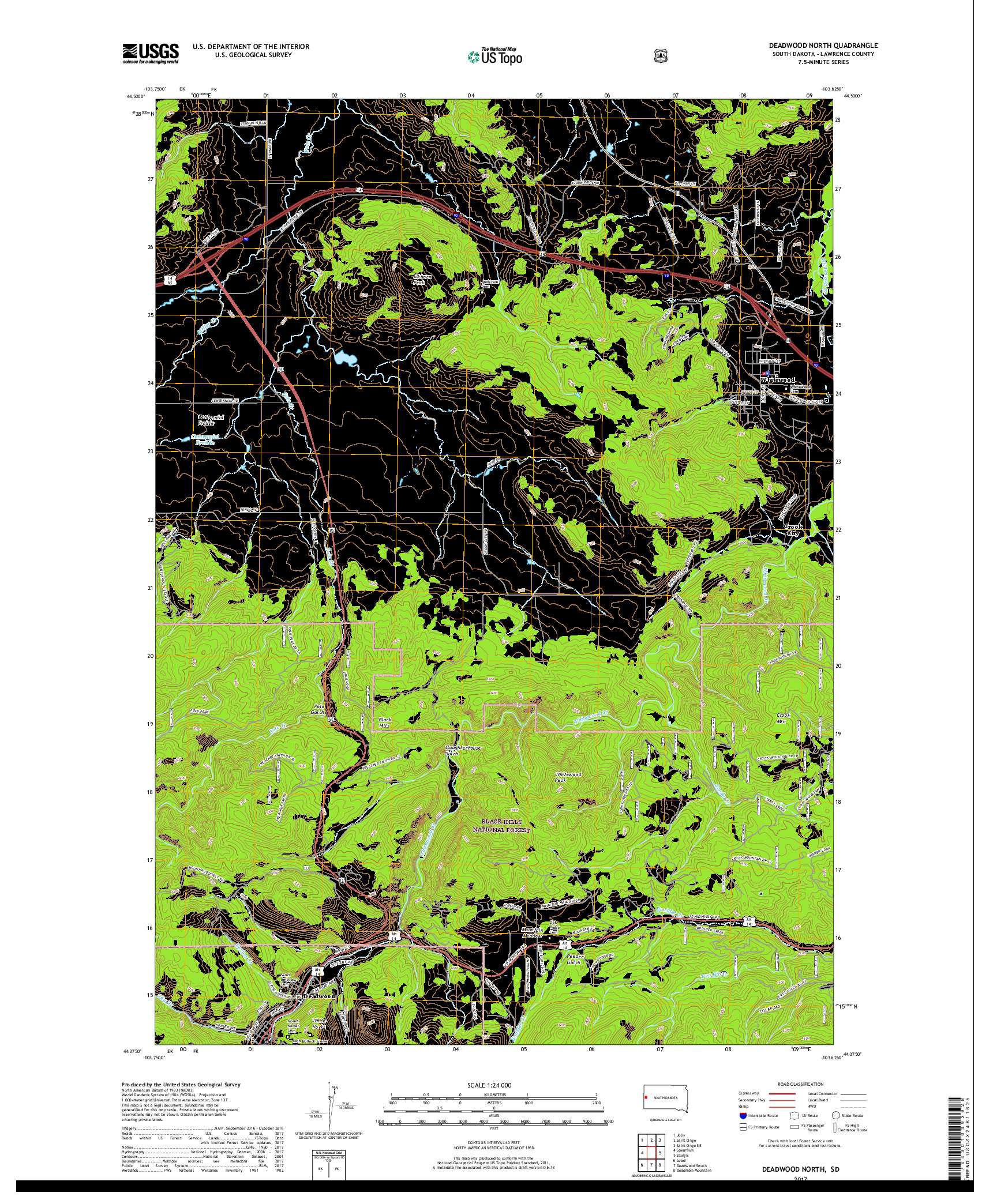 USGS US TOPO 7.5-MINUTE MAP FOR DEADWOOD NORTH, SD 2017