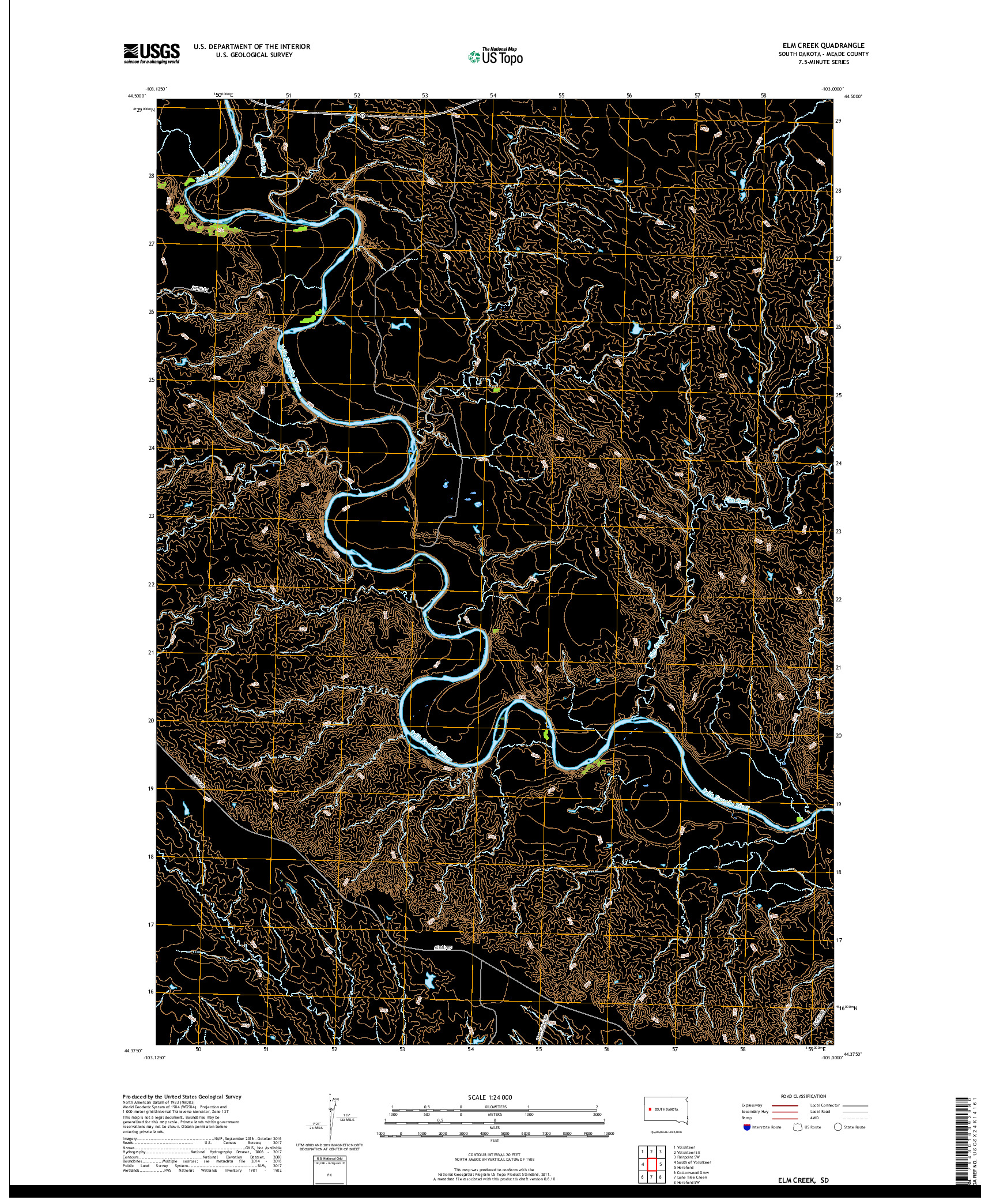 USGS US TOPO 7.5-MINUTE MAP FOR ELM CREEK, SD 2017