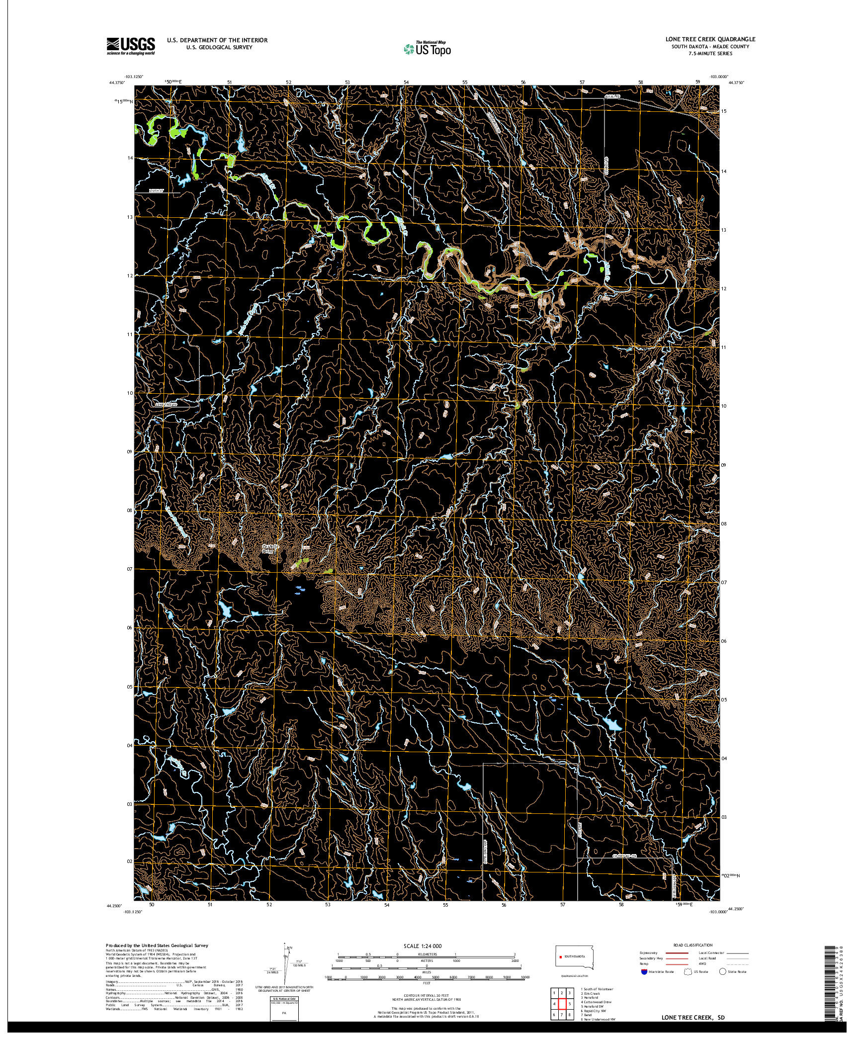 USGS US TOPO 7.5-MINUTE MAP FOR LONE TREE CREEK, SD 2017