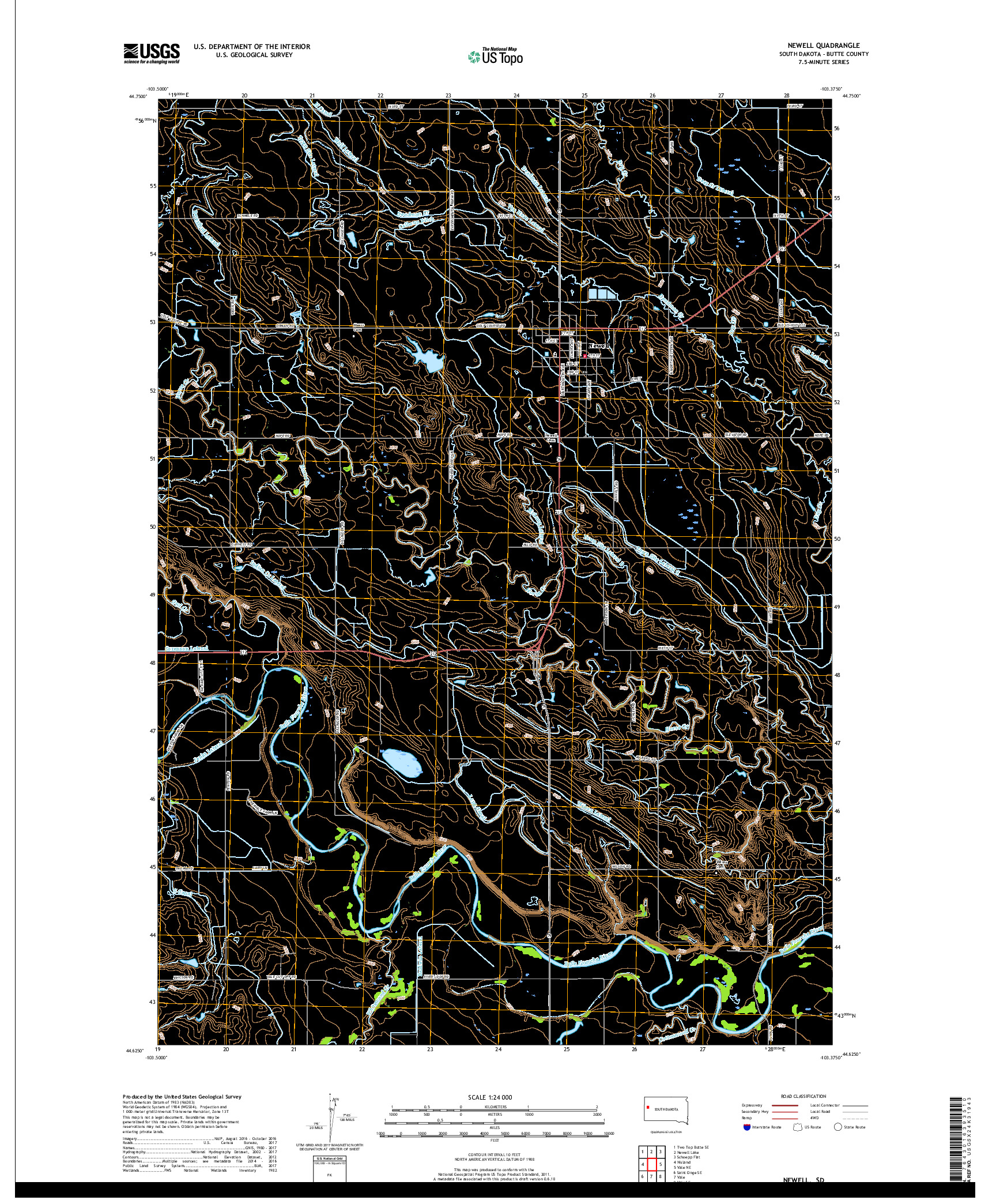 USGS US TOPO 7.5-MINUTE MAP FOR NEWELL, SD 2017