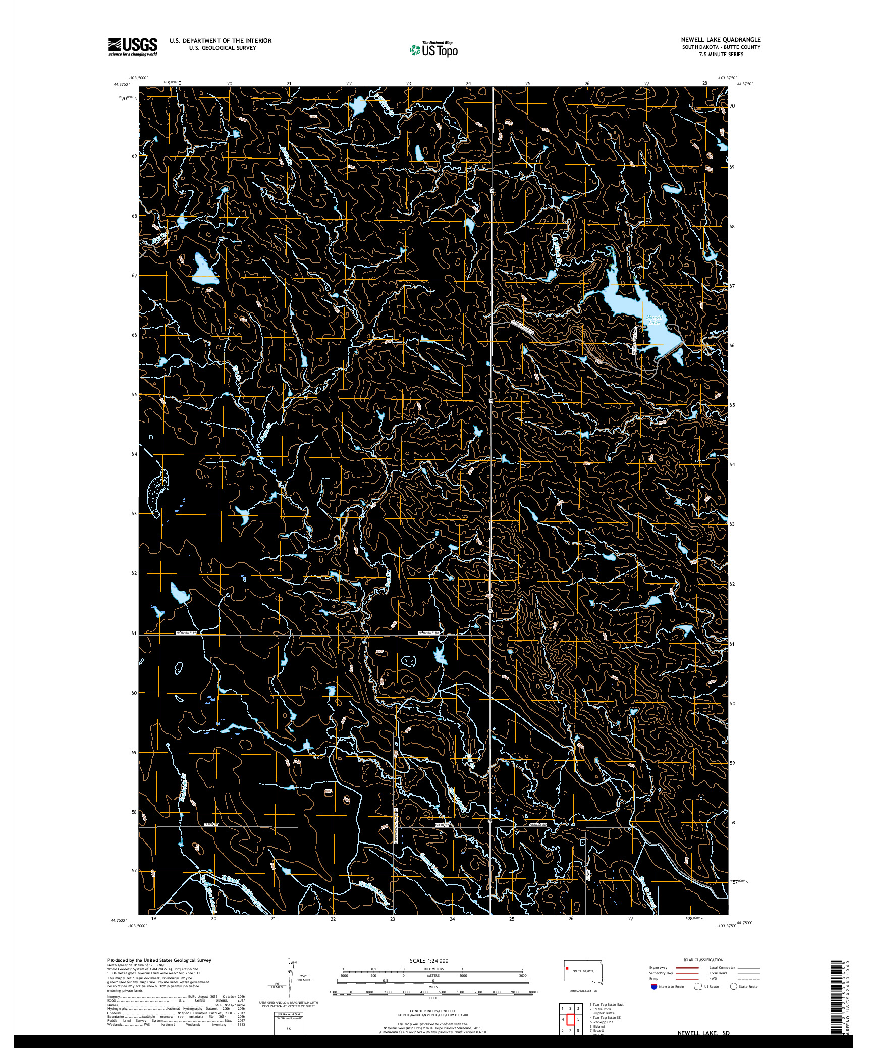 USGS US TOPO 7.5-MINUTE MAP FOR NEWELL LAKE, SD 2017