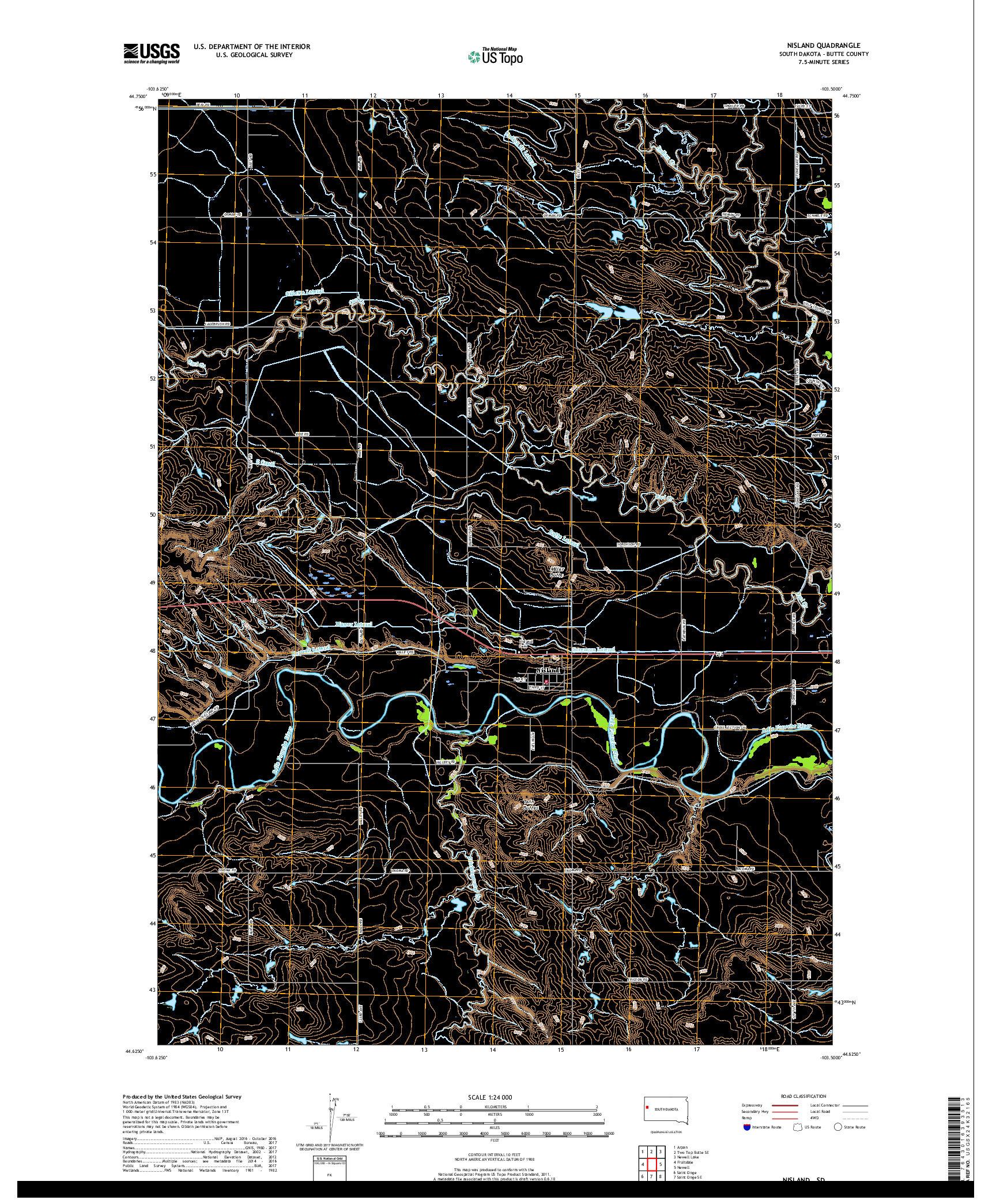 USGS US TOPO 7.5-MINUTE MAP FOR NISLAND, SD 2017