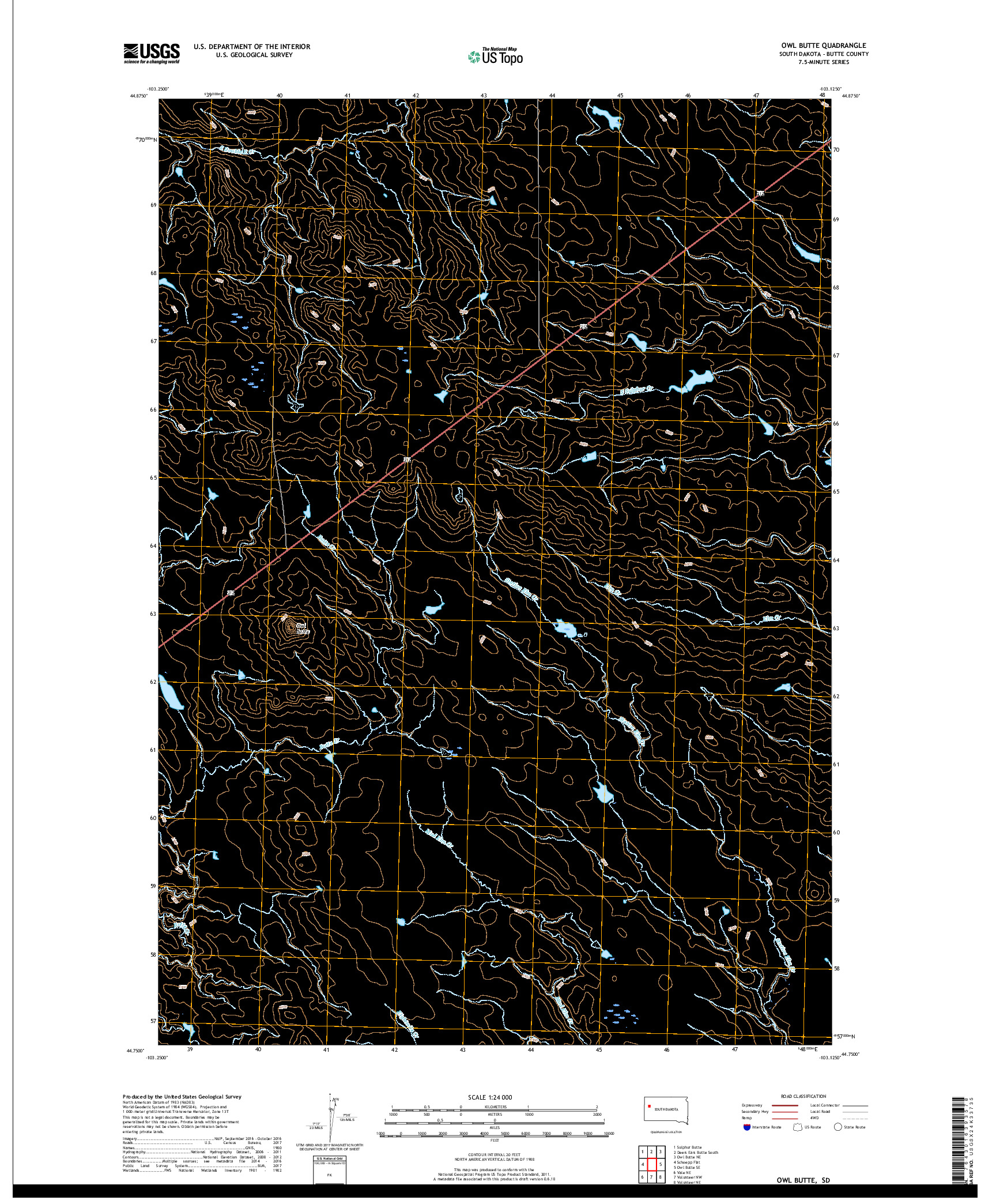 USGS US TOPO 7.5-MINUTE MAP FOR OWL BUTTE, SD 2017