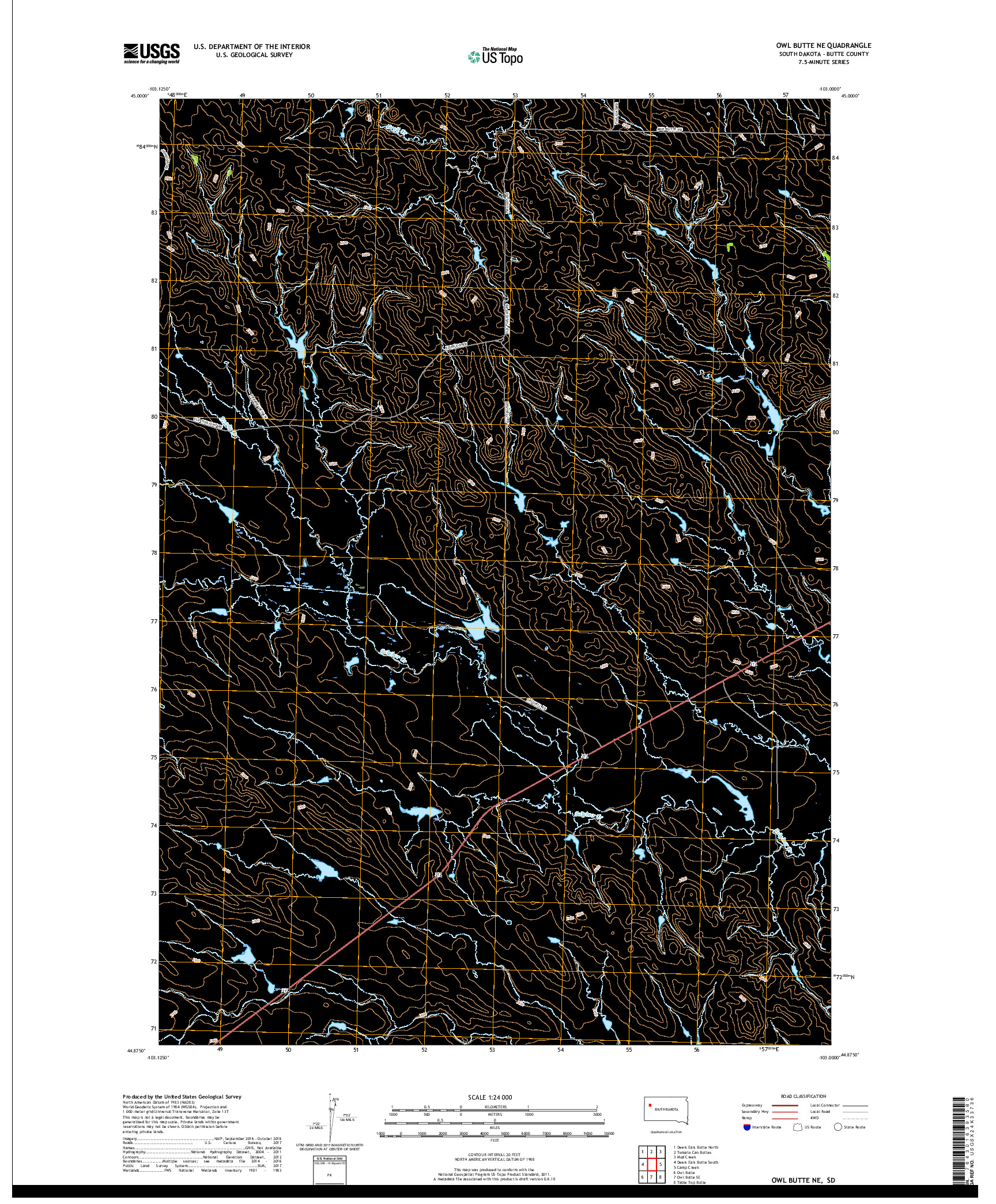 USGS US TOPO 7.5-MINUTE MAP FOR OWL BUTTE NE, SD 2017