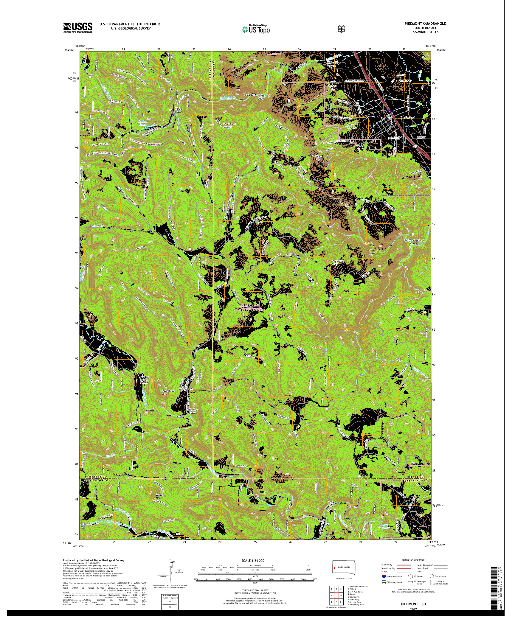 USGS US TOPO 7.5-MINUTE MAP FOR PIEDMONT, SD 2017