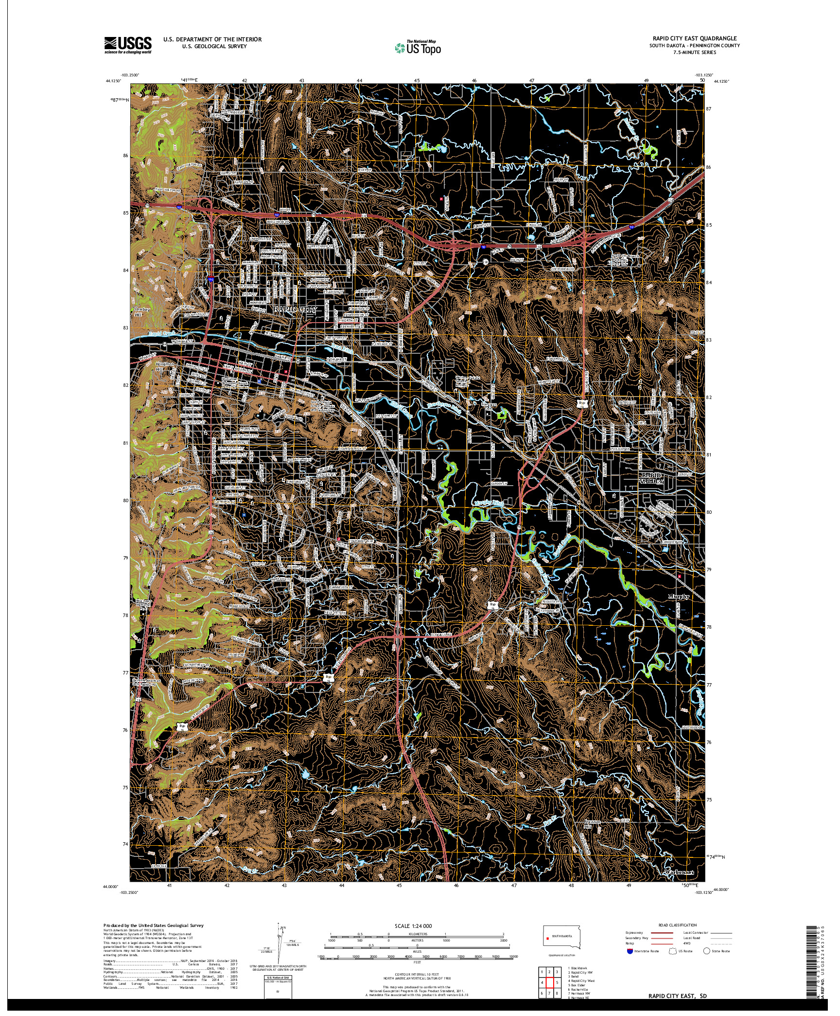 USGS US TOPO 7.5-MINUTE MAP FOR RAPID CITY EAST, SD 2017