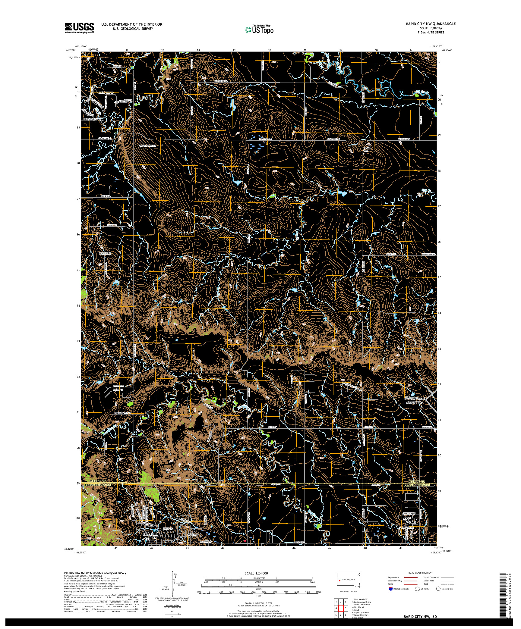 USGS US TOPO 7.5-MINUTE MAP FOR RAPID CITY NW, SD 2017