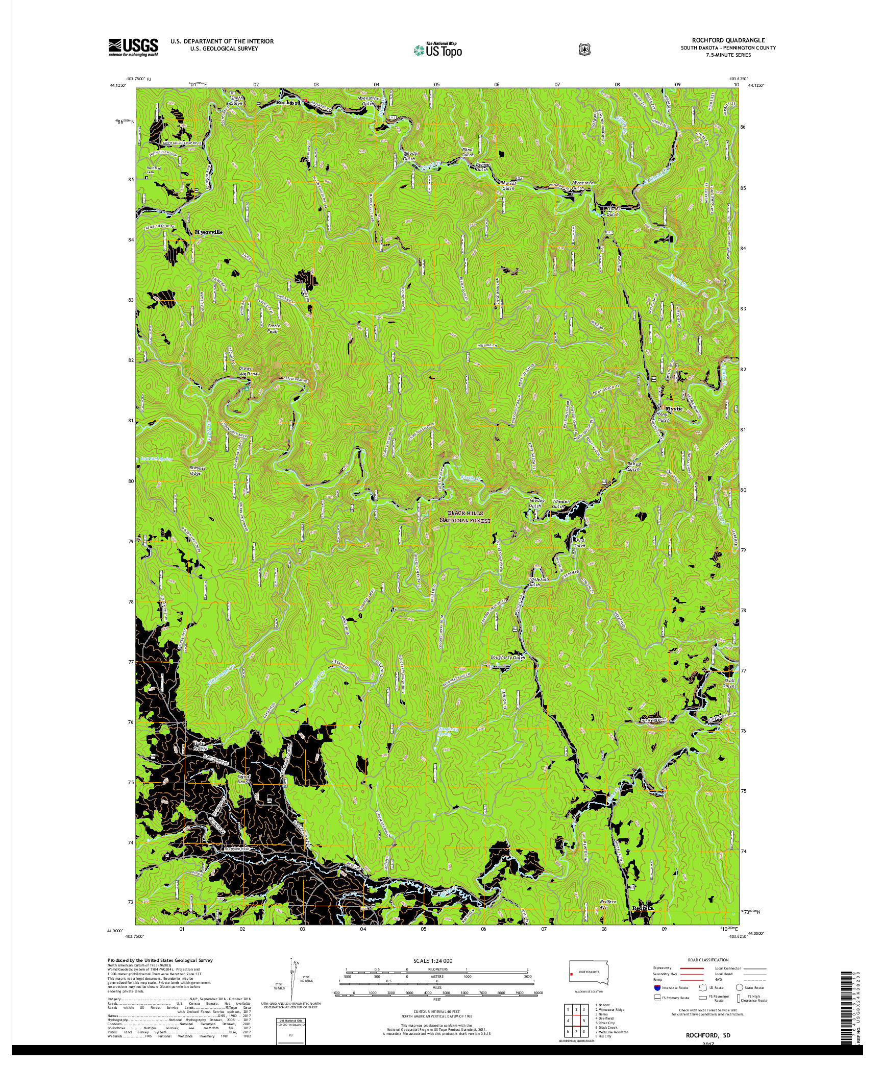 USGS US TOPO 7.5-MINUTE MAP FOR ROCHFORD, SD 2017