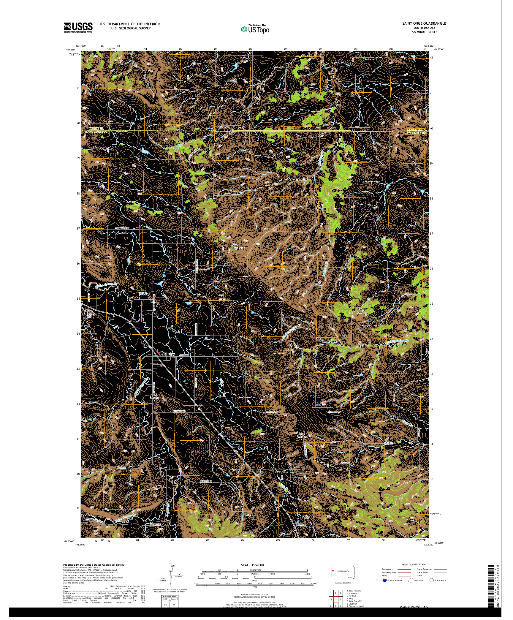 USGS US TOPO 7.5-MINUTE MAP FOR SAINT ONGE, SD 2017