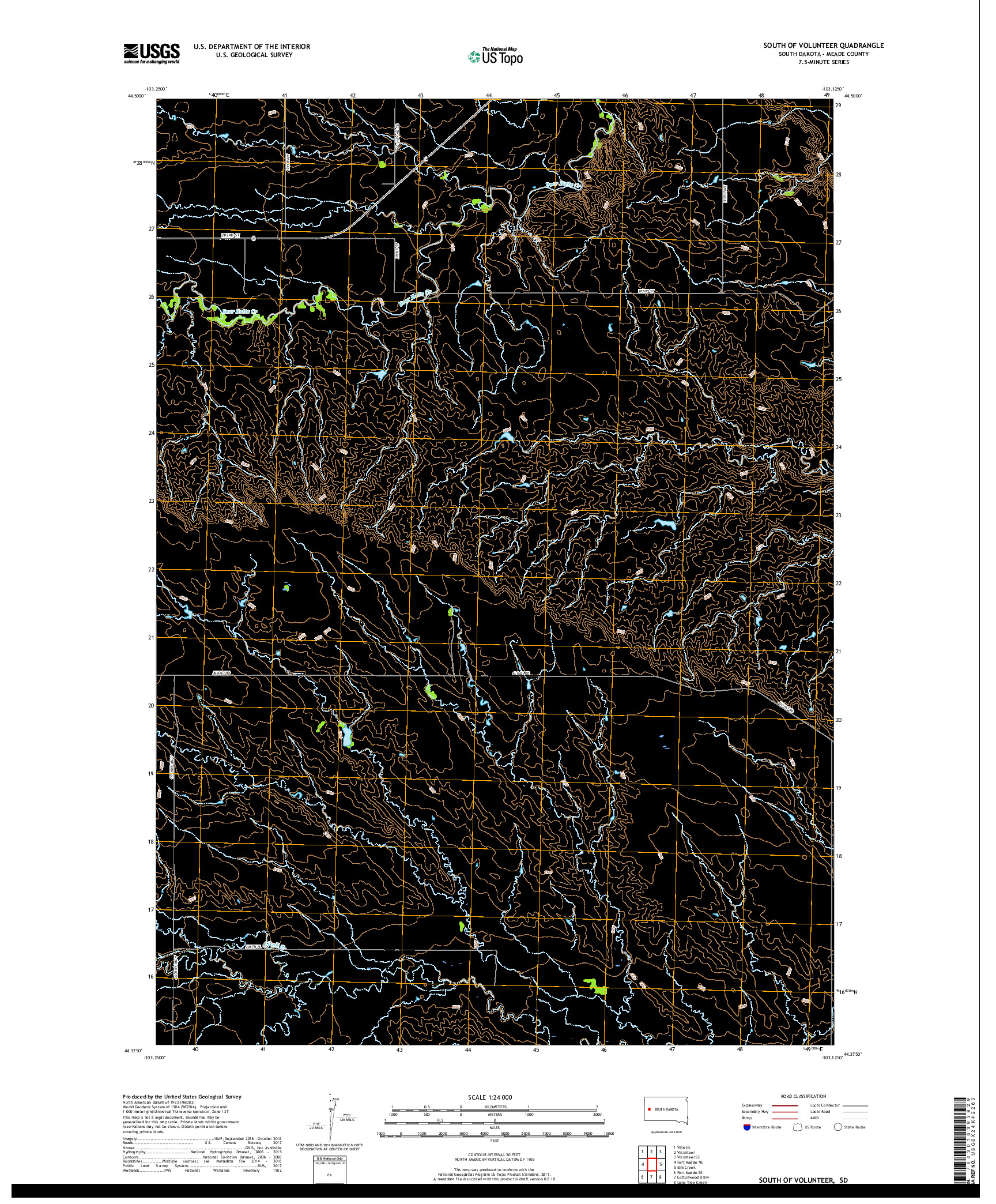 USGS US TOPO 7.5-MINUTE MAP FOR SOUTH OF VOLUNTEER, SD 2017