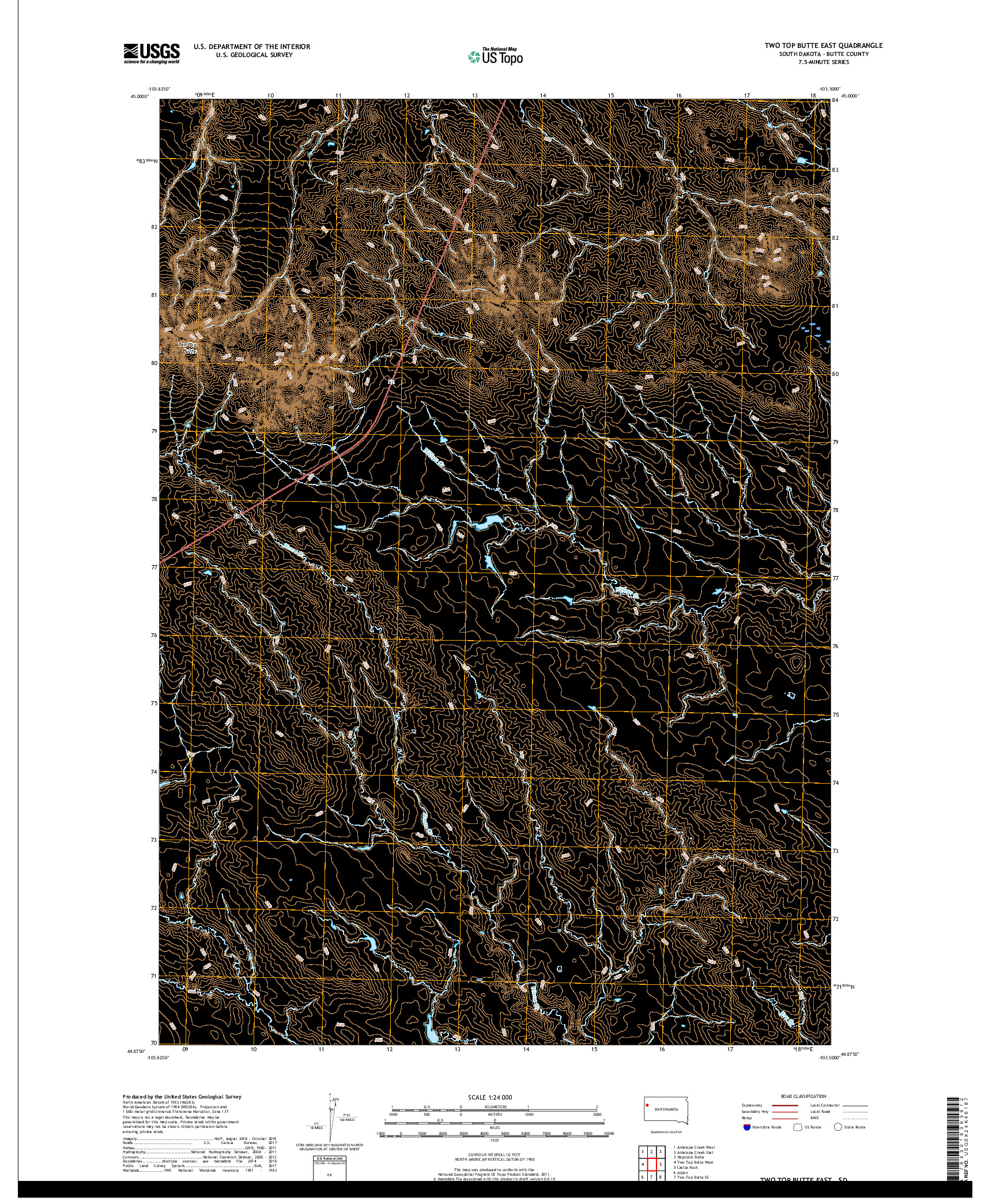 USGS US TOPO 7.5-MINUTE MAP FOR TWO TOP BUTTE EAST, SD 2017