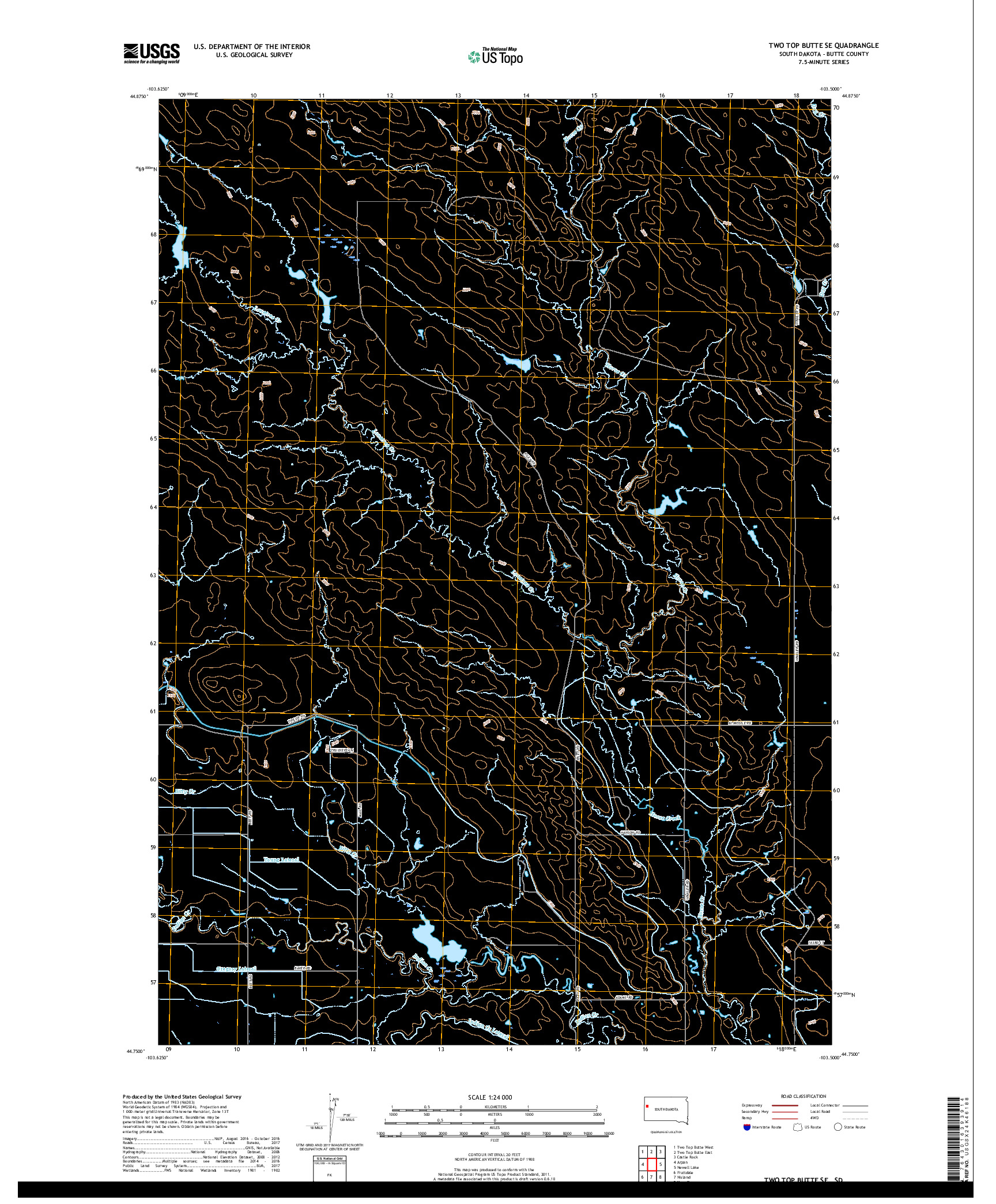 USGS US TOPO 7.5-MINUTE MAP FOR TWO TOP BUTTE SE, SD 2017