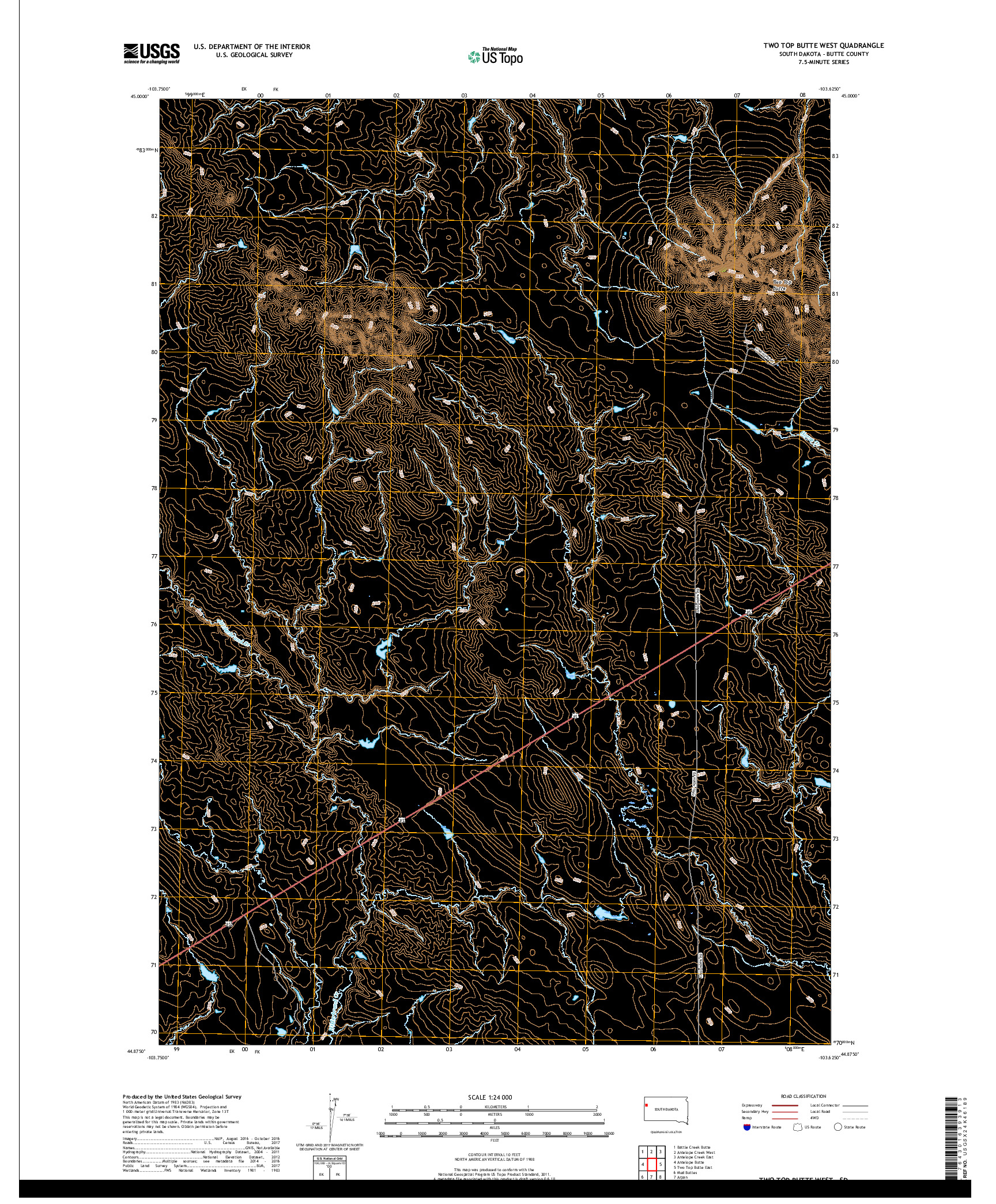 USGS US TOPO 7.5-MINUTE MAP FOR TWO TOP BUTTE WEST, SD 2017