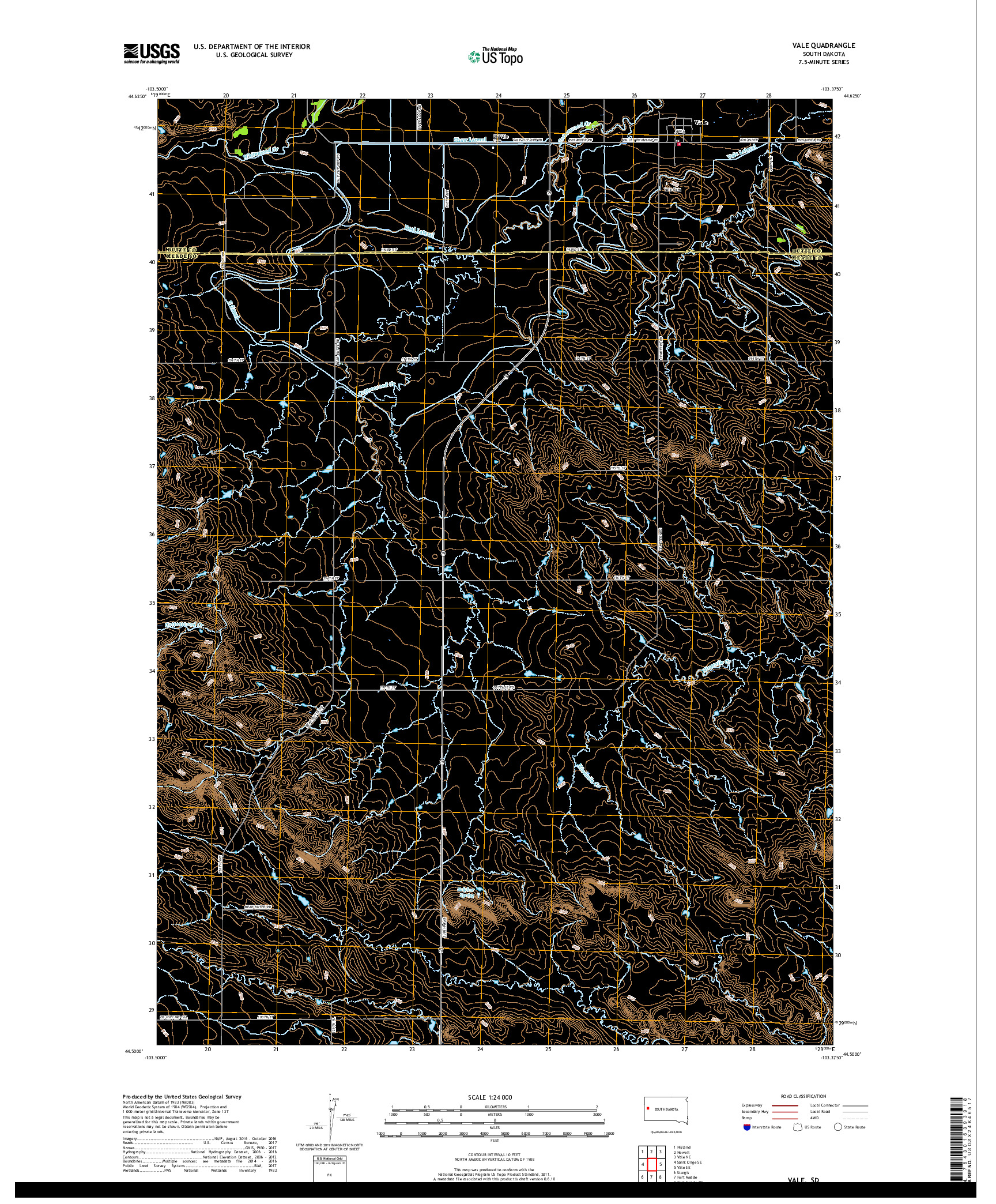 USGS US TOPO 7.5-MINUTE MAP FOR VALE, SD 2017