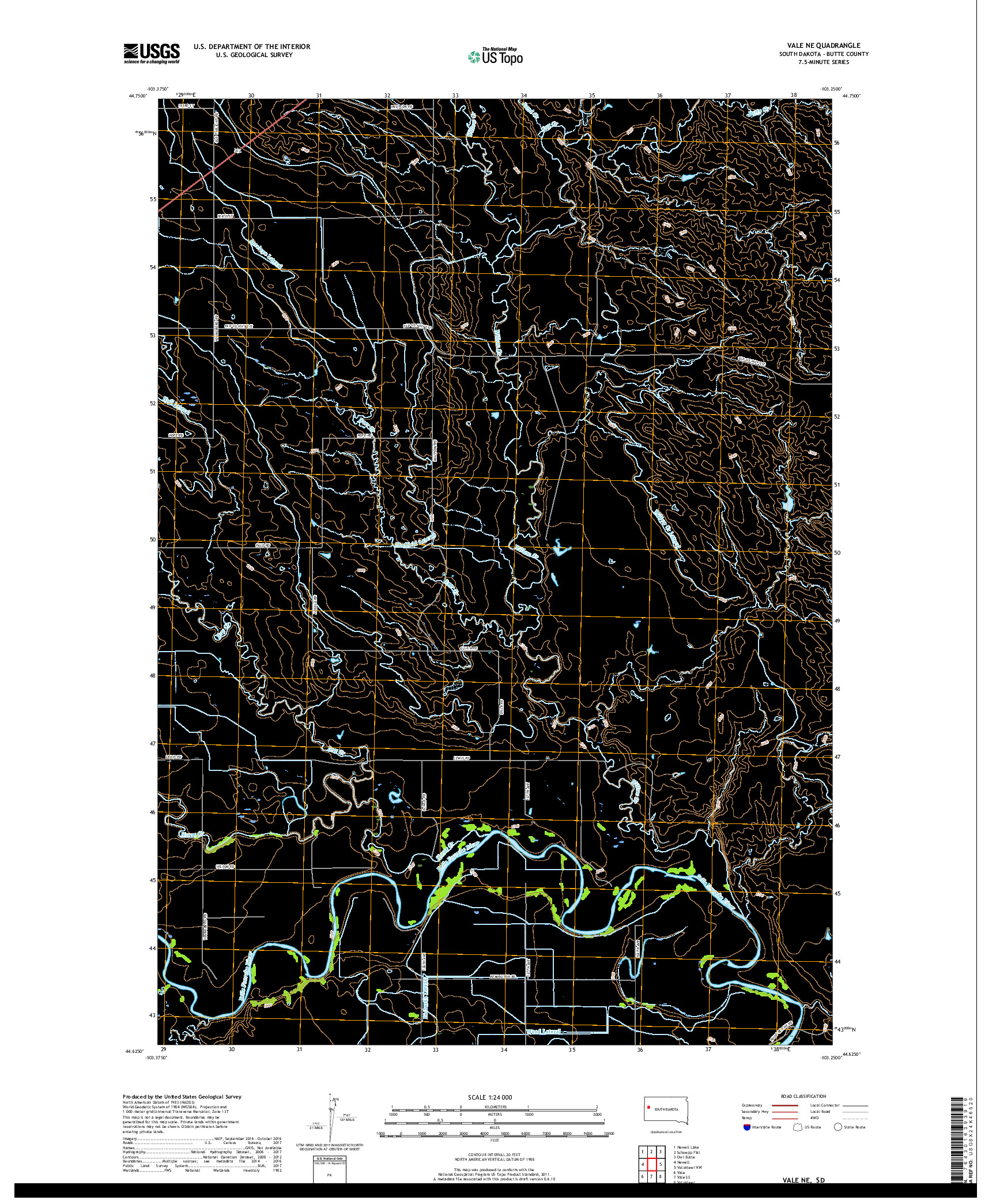 USGS US TOPO 7.5-MINUTE MAP FOR VALE NE, SD 2017
