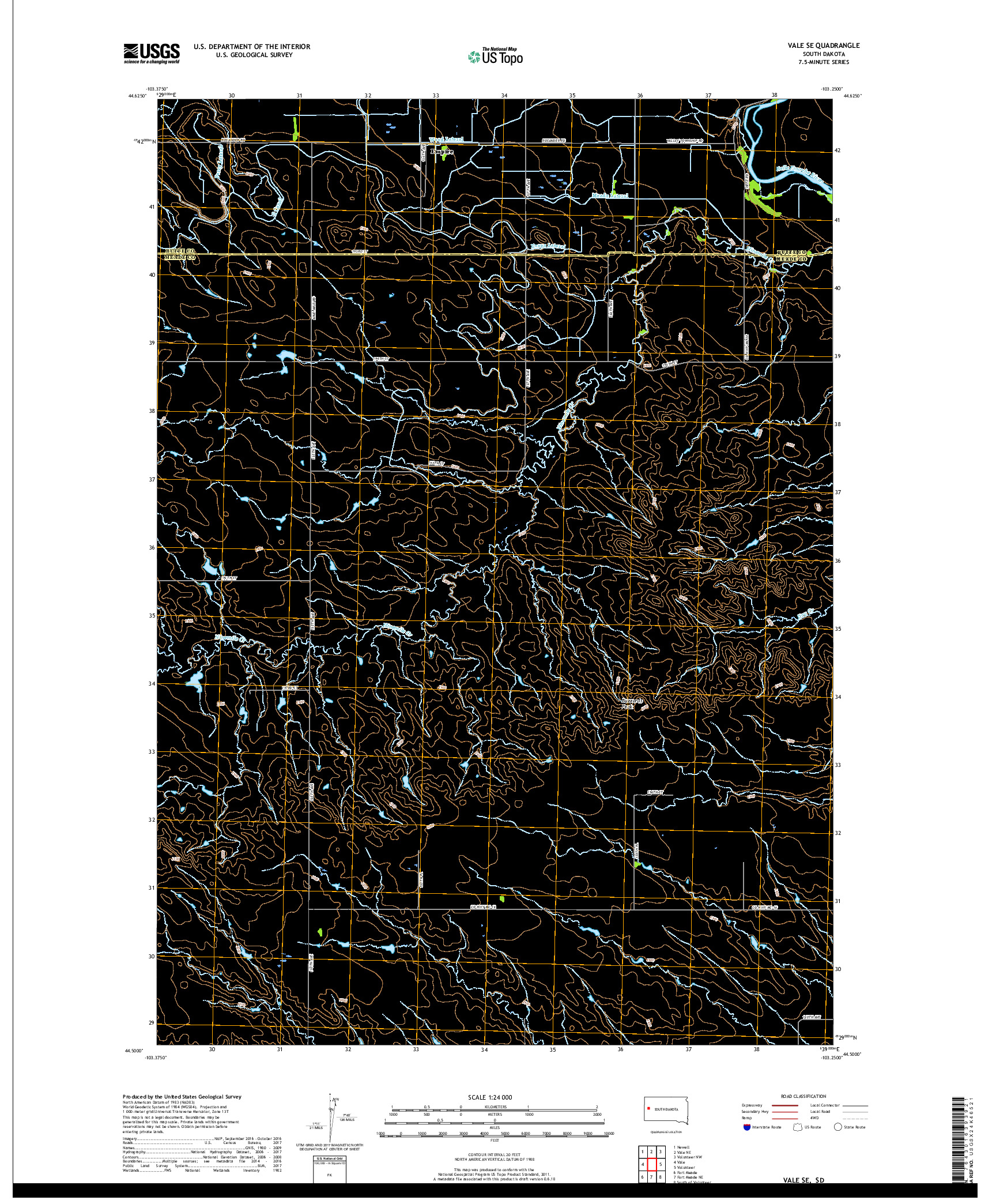 USGS US TOPO 7.5-MINUTE MAP FOR VALE SE, SD 2017