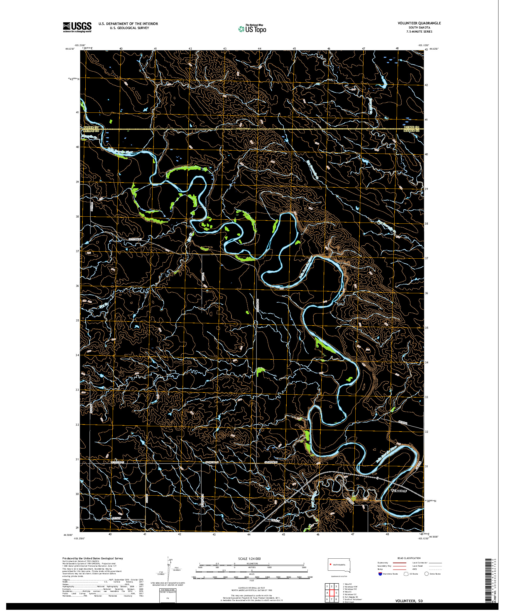 USGS US TOPO 7.5-MINUTE MAP FOR VOLUNTEER, SD 2017