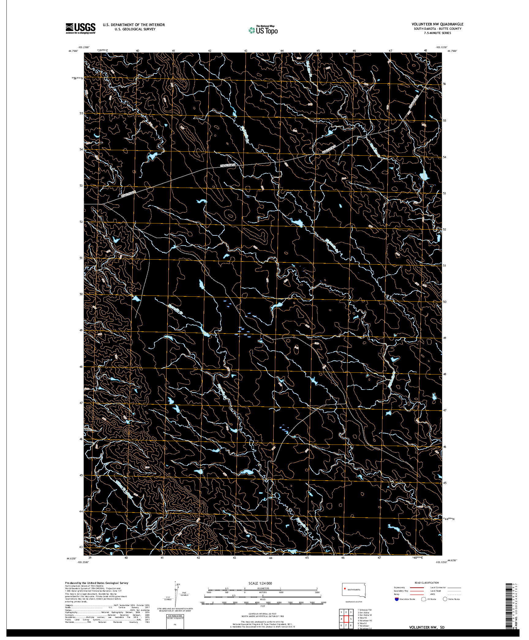 USGS US TOPO 7.5-MINUTE MAP FOR VOLUNTEER NW, SD 2017