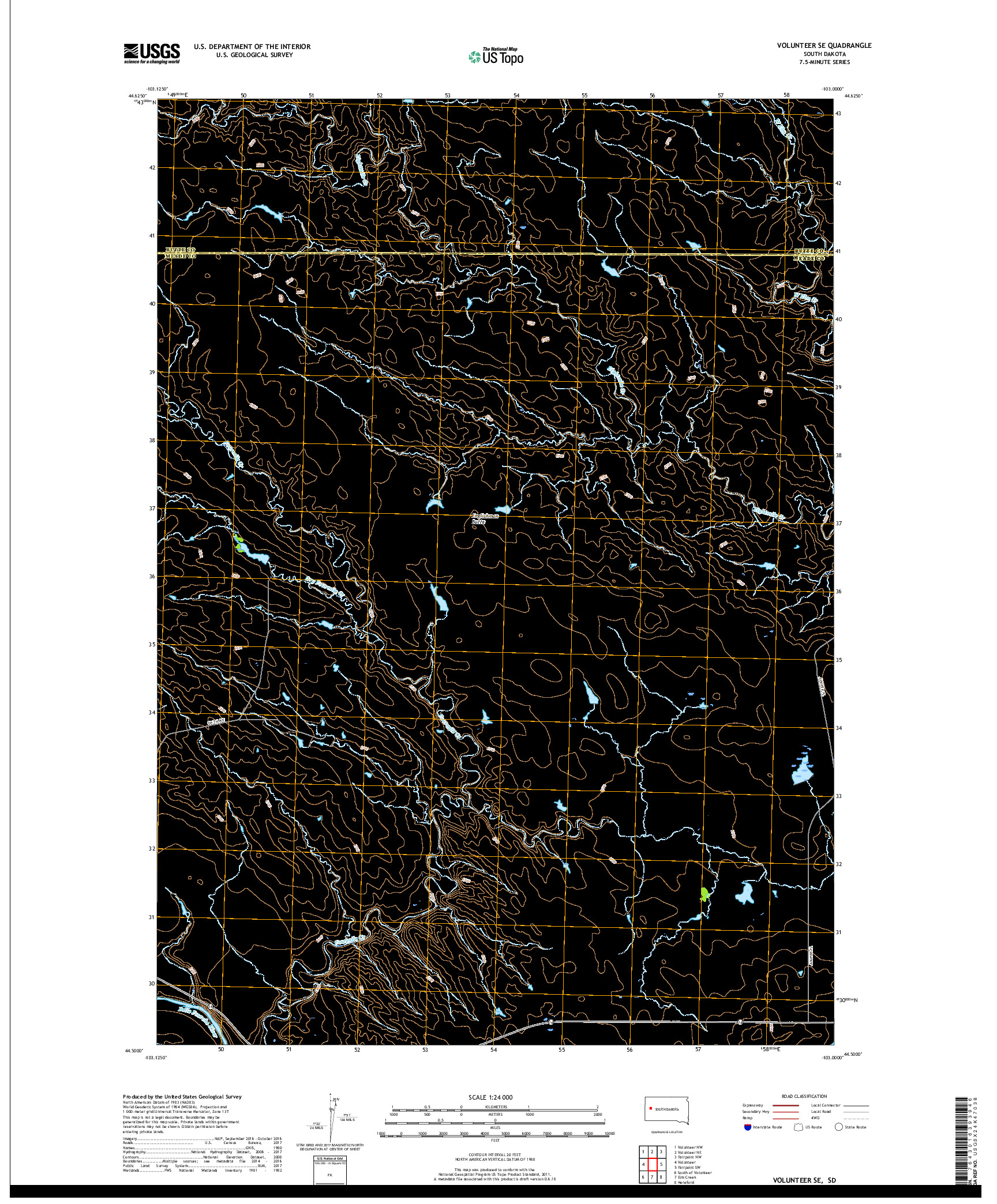 USGS US TOPO 7.5-MINUTE MAP FOR VOLUNTEER SE, SD 2017