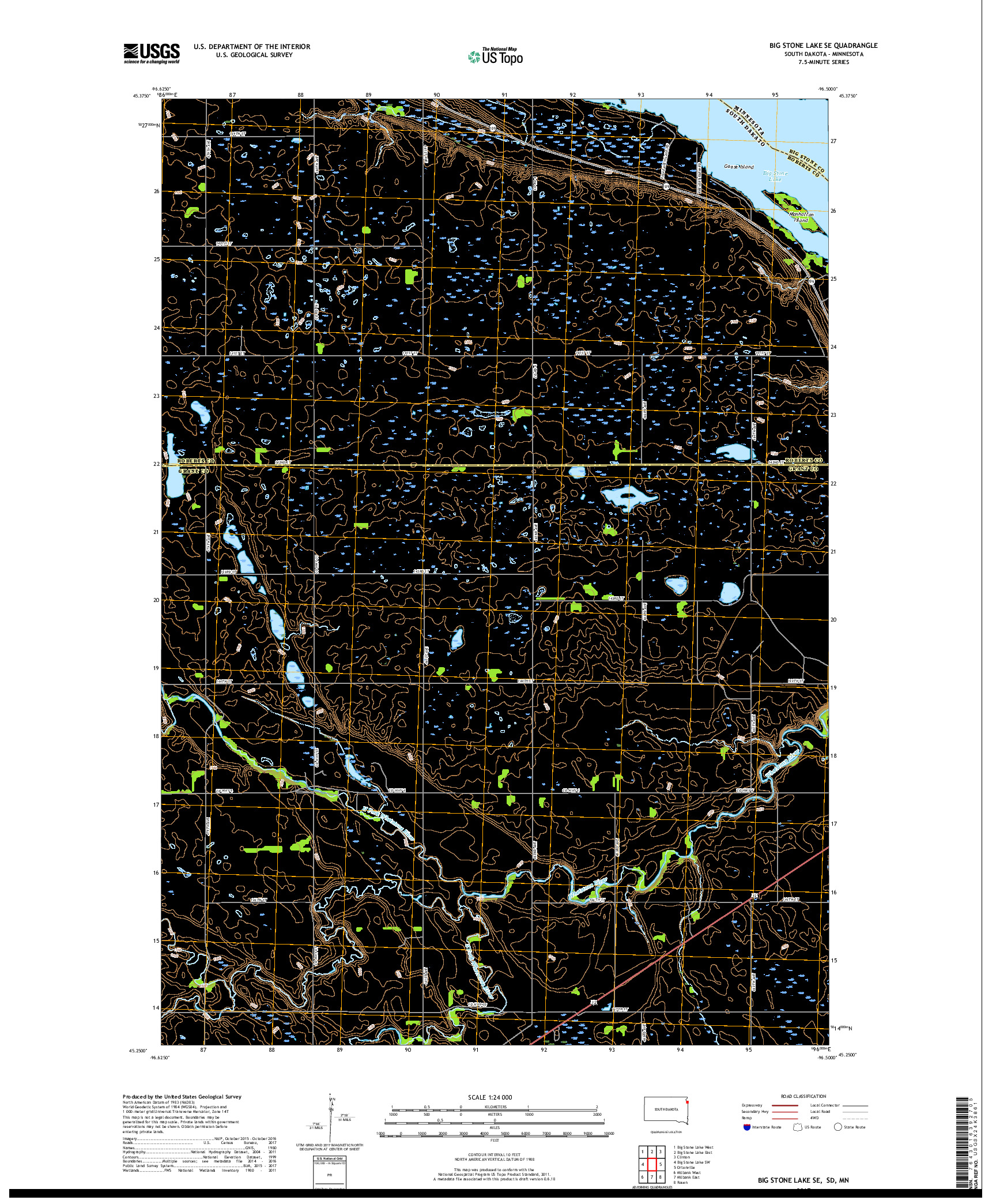 USGS US TOPO 7.5-MINUTE MAP FOR BIG STONE LAKE SE, SD,MN 2017