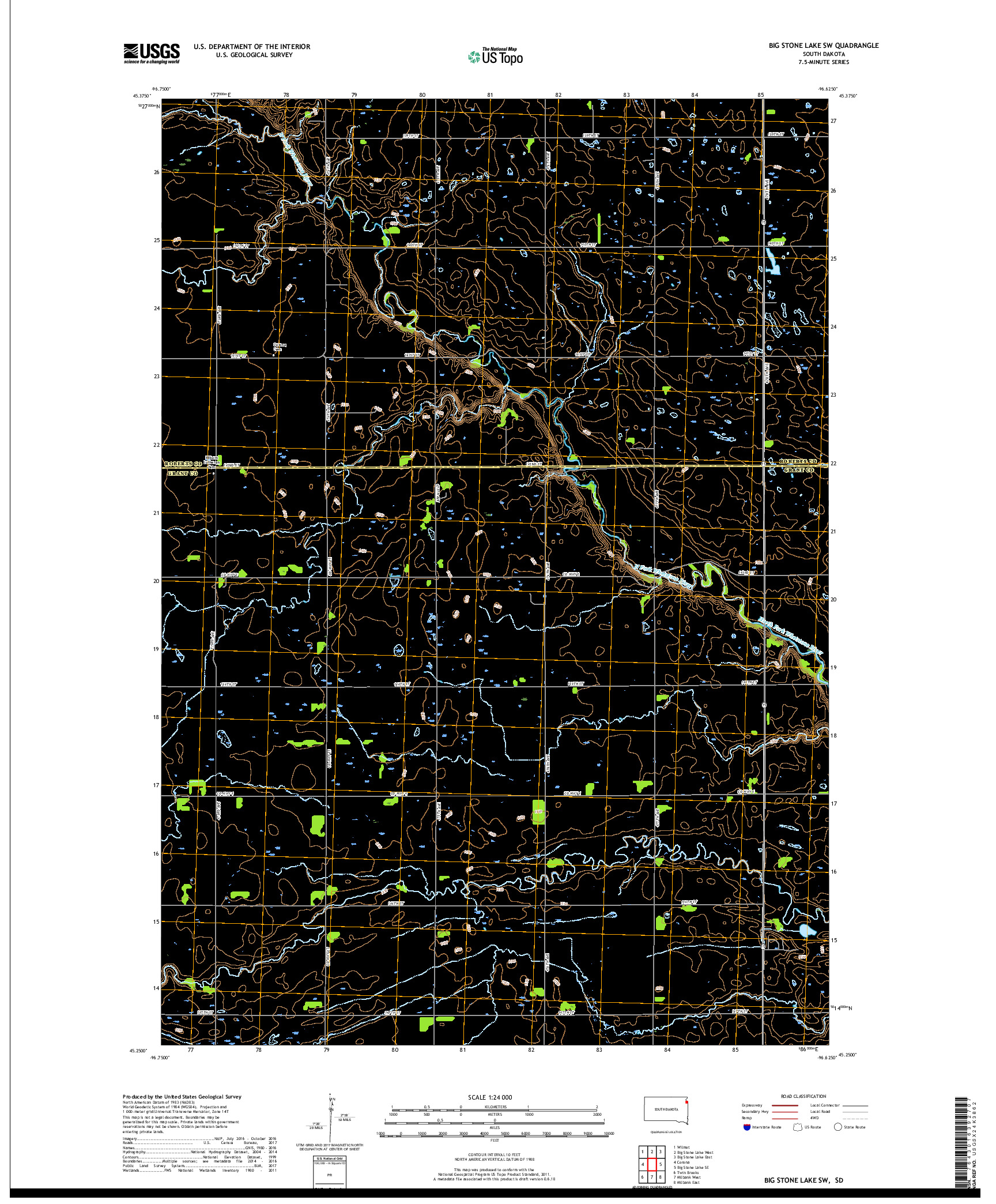 USGS US TOPO 7.5-MINUTE MAP FOR BIG STONE LAKE SW, SD 2017