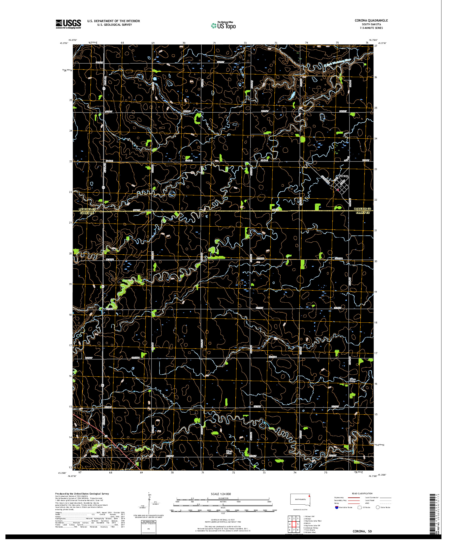 USGS US TOPO 7.5-MINUTE MAP FOR CORONA, SD 2017